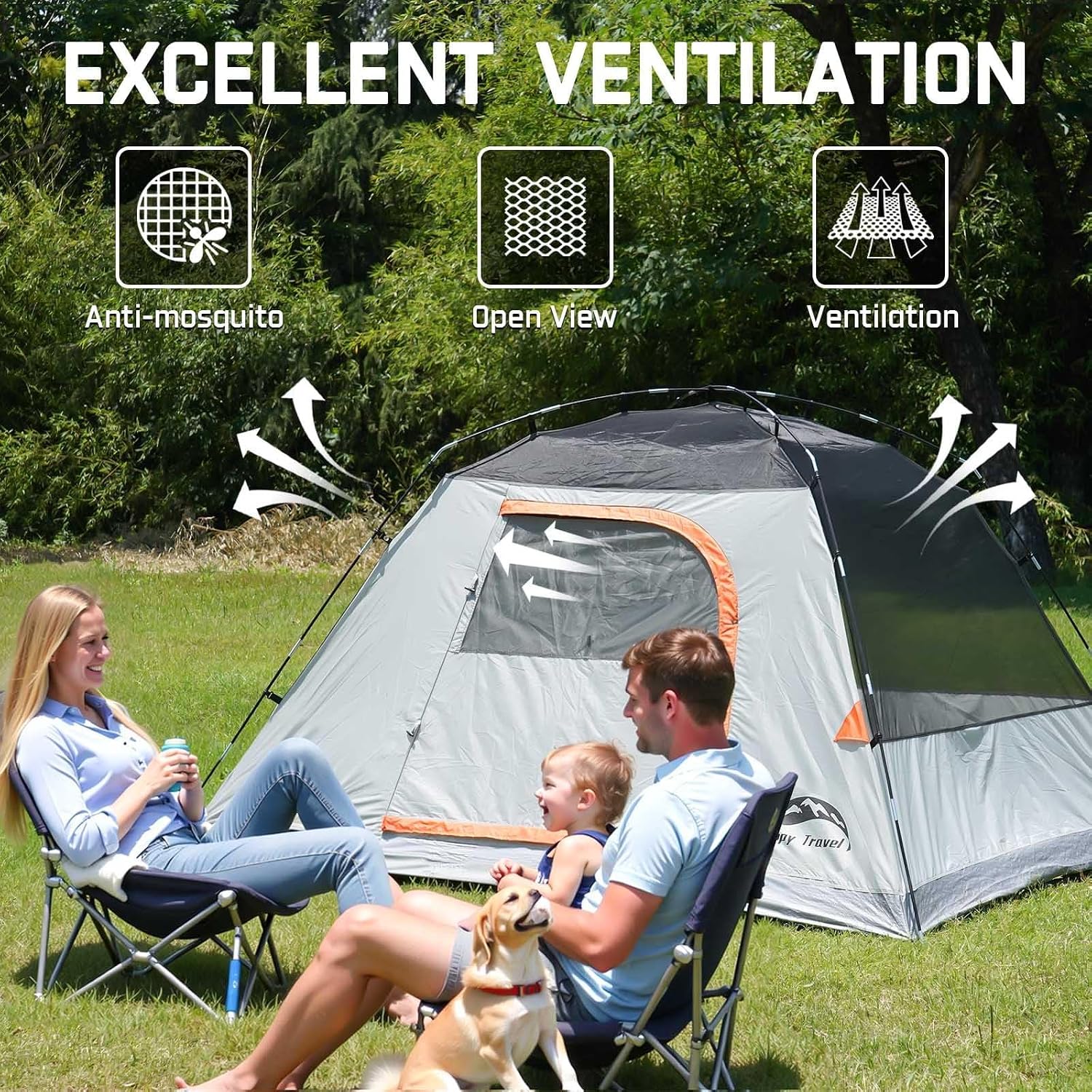 Detalle 2 de Happy Travel Camping Tent: 4-6 Person Dome Tent with Rainfly