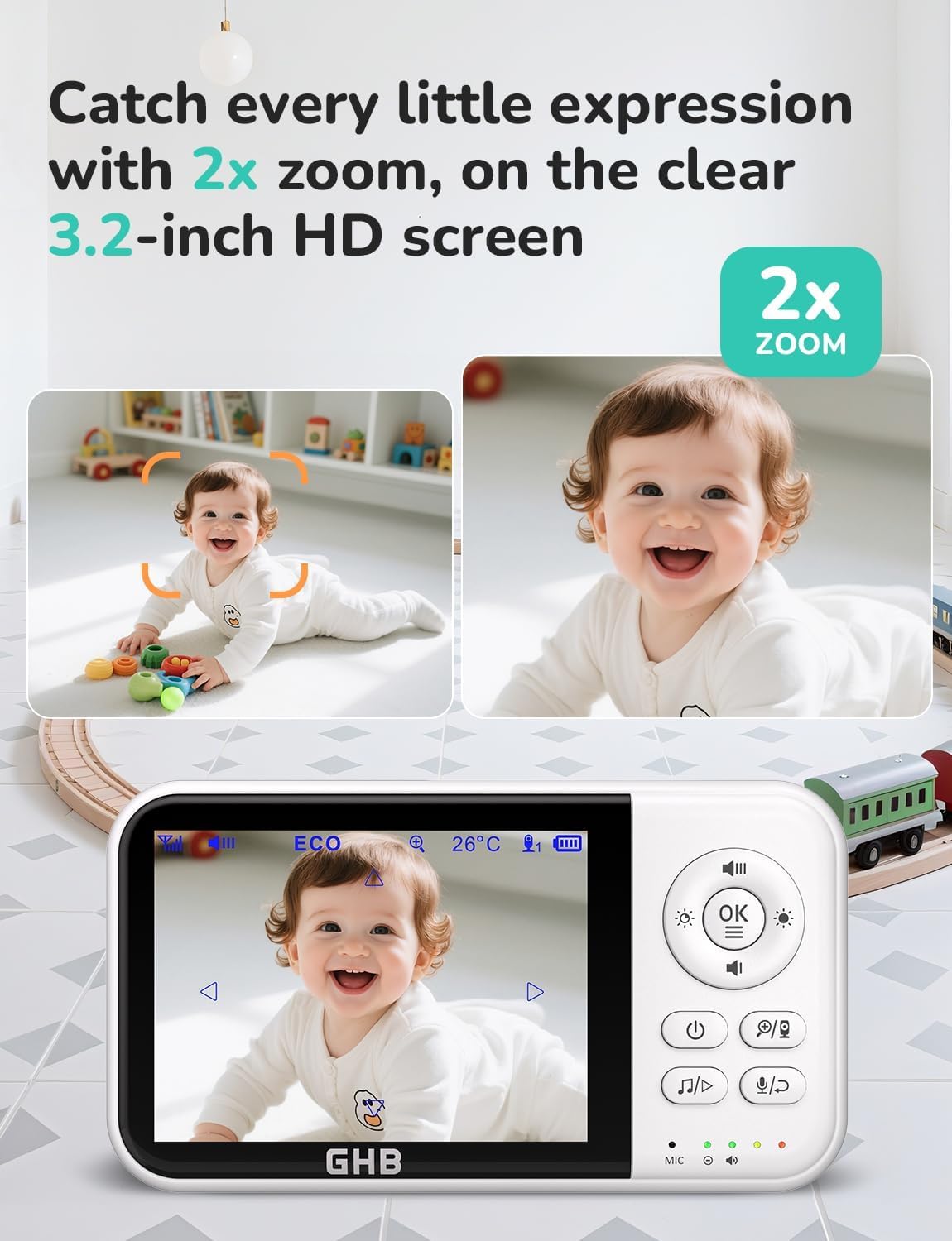 Thumbnail 2 de GHB Baby Monitor with Camera and Night Vision: Private, No-WiFi Video Baby Monitor