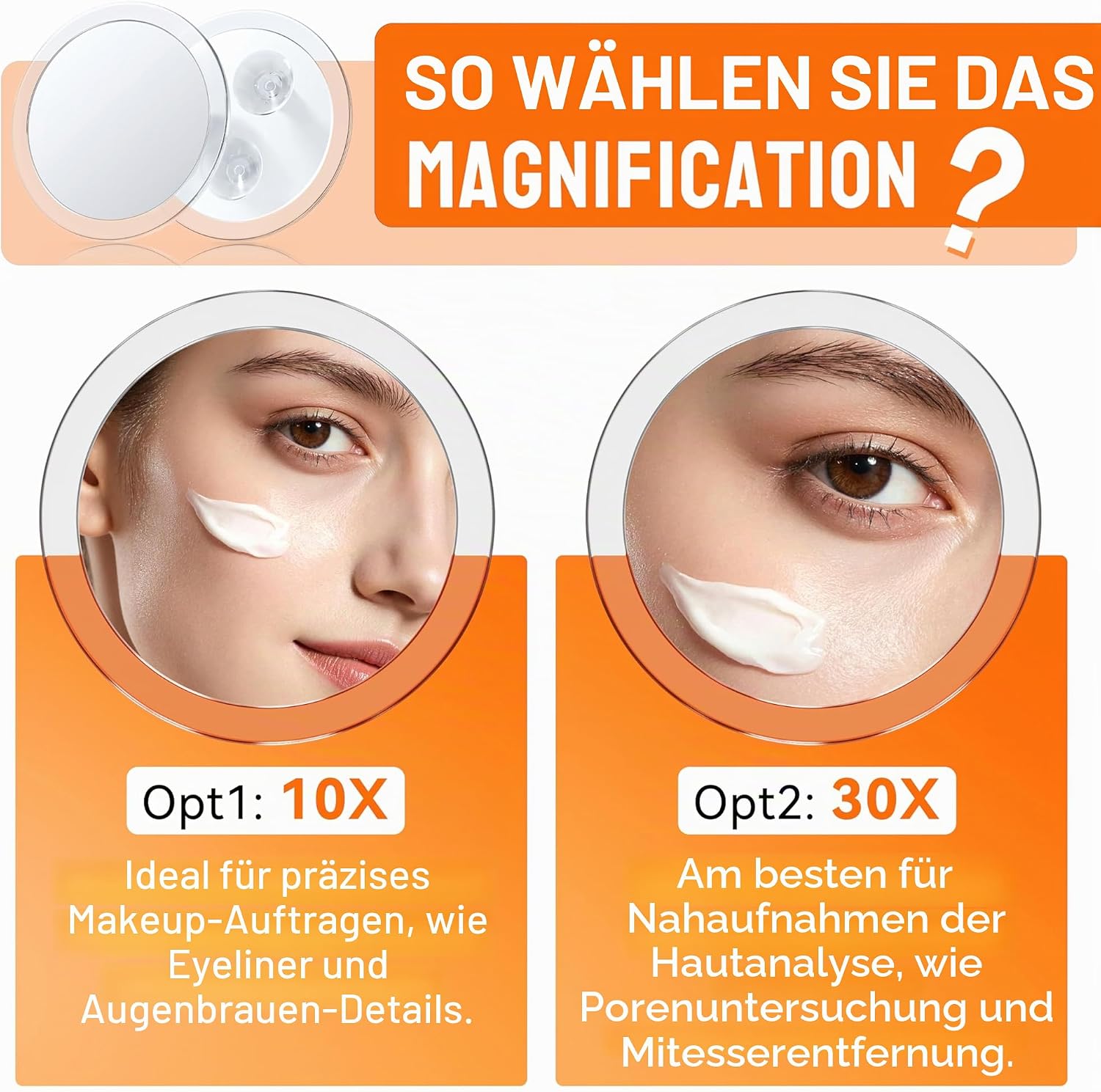 Detalle 2 de Auxmir 10X Vergrößerungsspiegel, 15 cm – 3 Saugnäpfe, Schmink- und Präzisionsspiegel