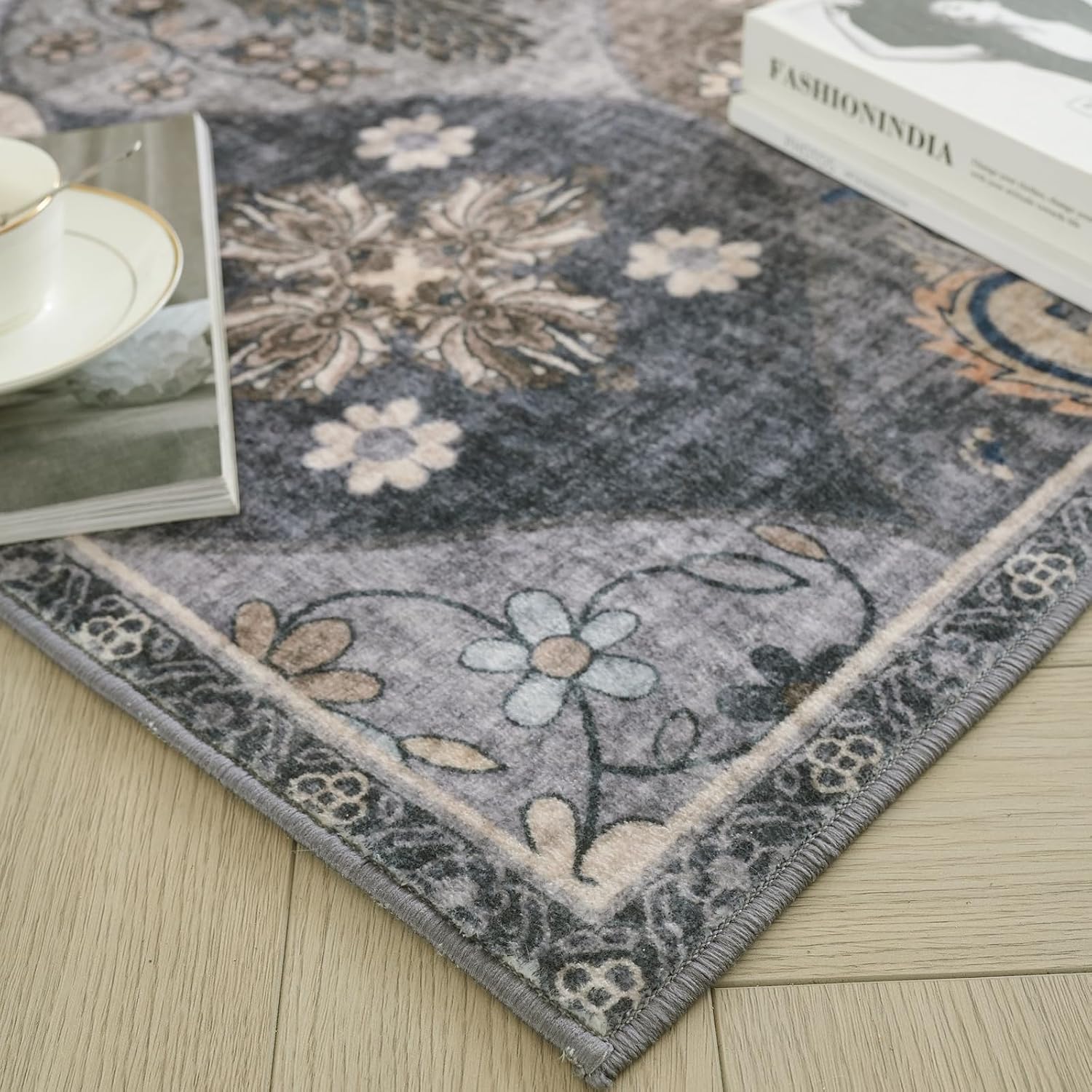 Detalle 2 de Xfrog bloementapijt 200 x 300 cm, laagpolig, wasbaar en antislip