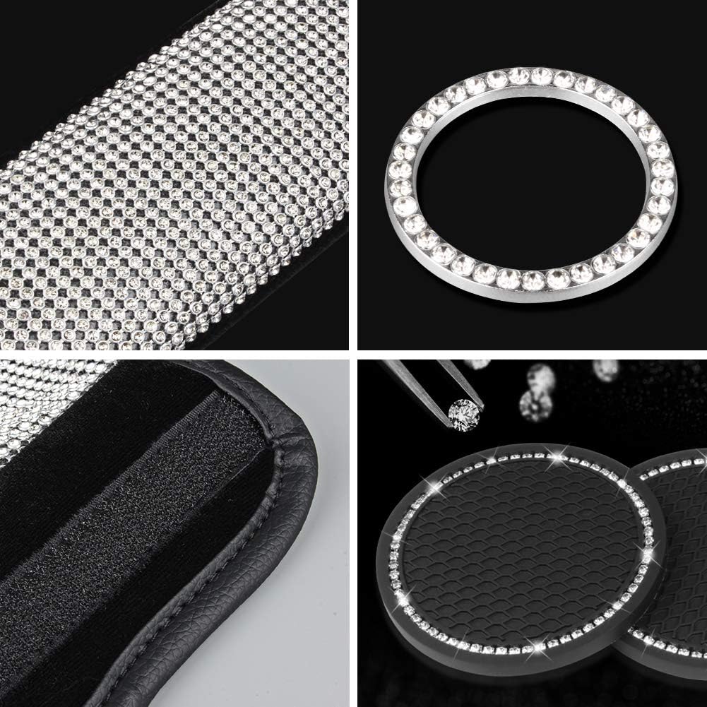 Detalle de 2 Packs Universal Diamond Leather Seat Belt Shoulder Pads and Bling Car Accessories Kit