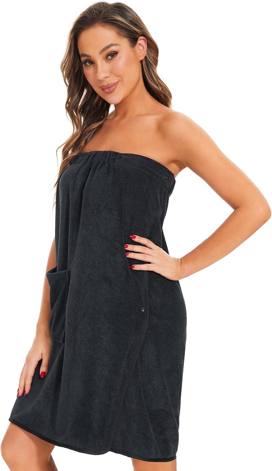 Detalle de ROSYLINE Women's Shower Wrap Robe, Soft Bath Towel Wrap with Adjustable Snaps