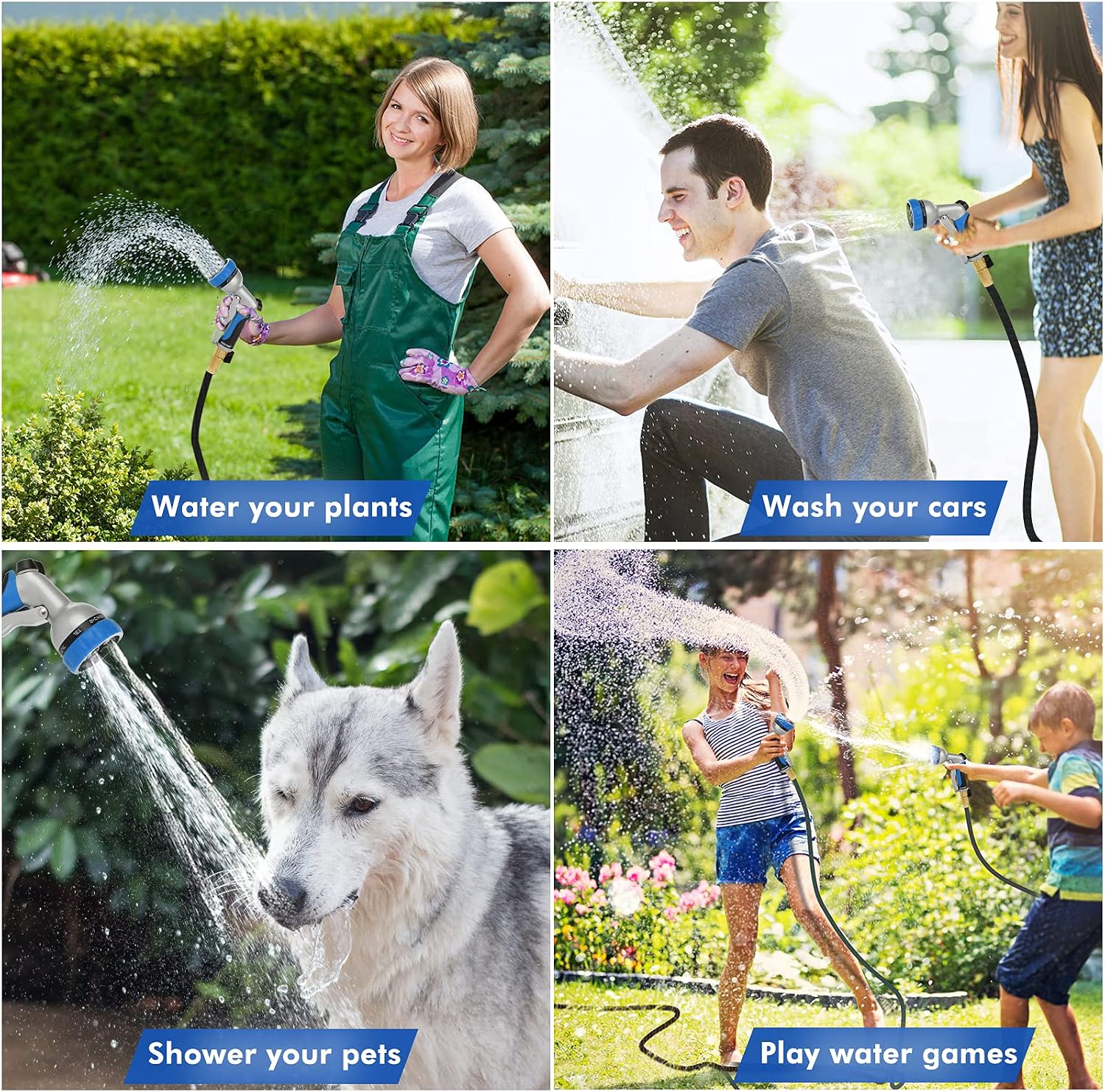 Thumbnail 6 de RESTMO Gartenbrause aus Metall mit 7 Sprühmuster und einstellbarem Wasserdurchfluss (Hochdruck-Handbrause, blau)