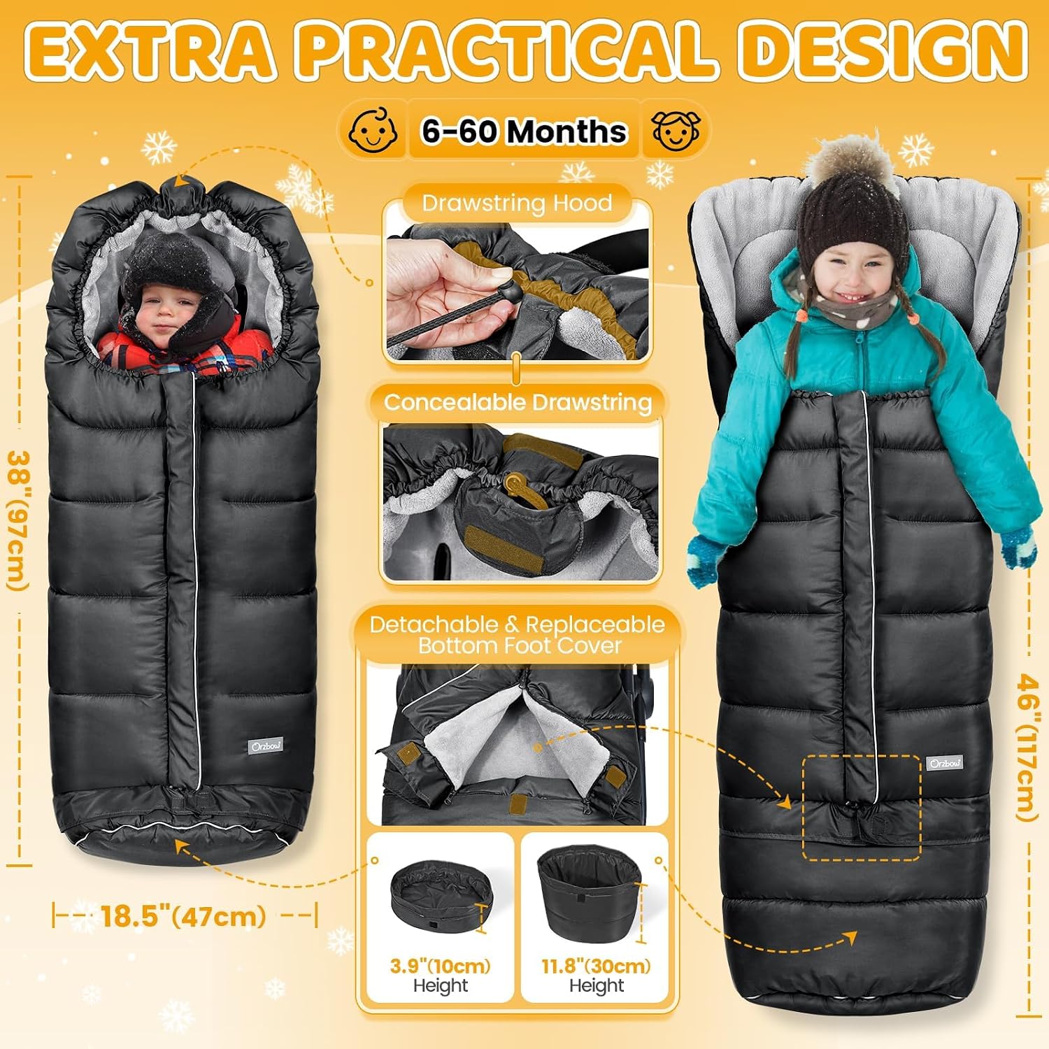 Detalle 2 de Orzbow Fußsack Kinderwagen 97/117×44 cm
