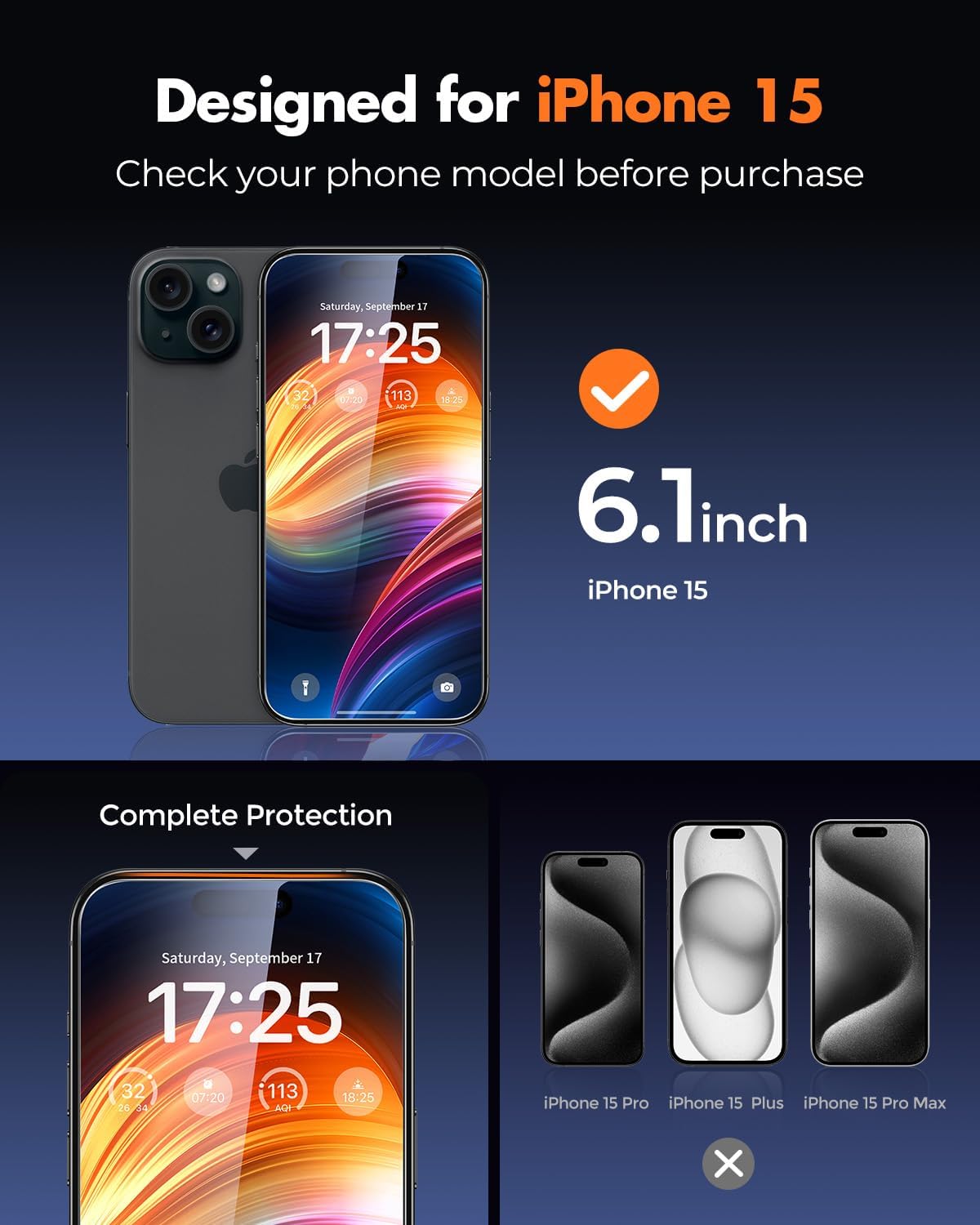 Thumbnail 3 de UNBREAKcable 2-Pack Screen Protectors for iPhone 15/16 — 9H+ Tempered Glass with Easy Install Frame