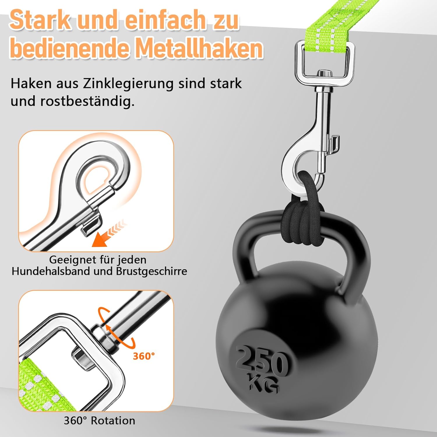 Thumbnail 2 de X XBEN robuste & leichte Schleppleine mit Handschlaufe, 30 m – reflektierend, mit Metallhaken