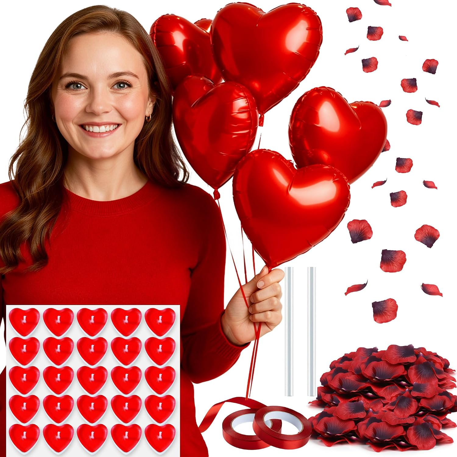 Valentines decoration set, 1000 fake rose petals