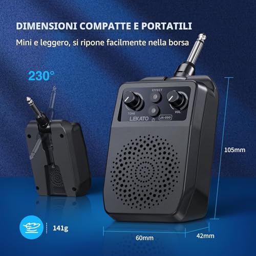 Detalle de LEKATO Amplificatore per Chitarra Portatile: mini combo ricaricabile con Bluetooth e multieffetti