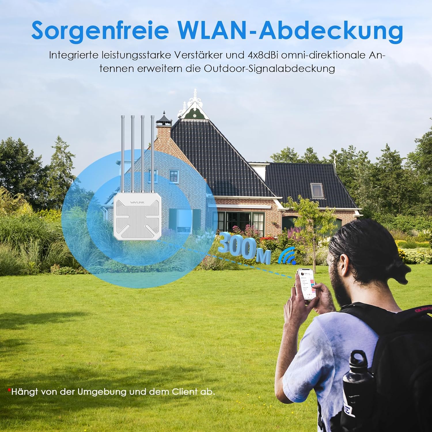 Detalle de WAVLINK Outdoor WiFi 6 Mesh Verstärker – 1800 Mbit/s, IP67 Outdoor Router & AP mit PoE