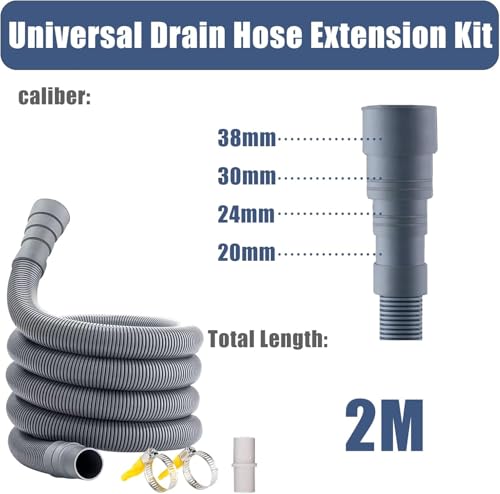 Detalle de OUKMAO Universal Drain Hose Extension Kit, Grey, 2m with Connector and Clamps