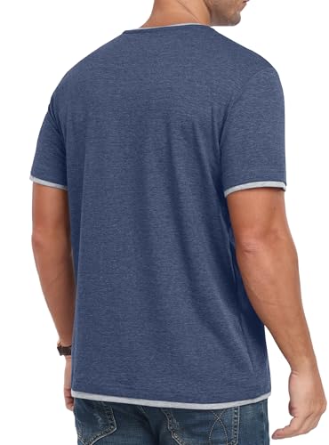 Detalle de Hisir Camiseta de Verano para Hombre: Manga corta, cuello redondo y bloques de color