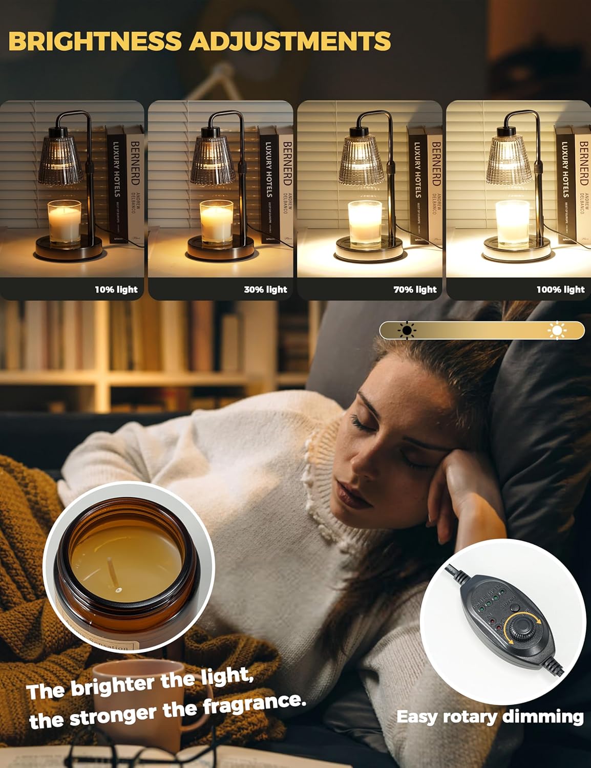 Thumbnail 2 de GODONLIF Candle Warmer Lamp with Timer and Adjustable Height — Dimmable, 2 Bulbs, Gray