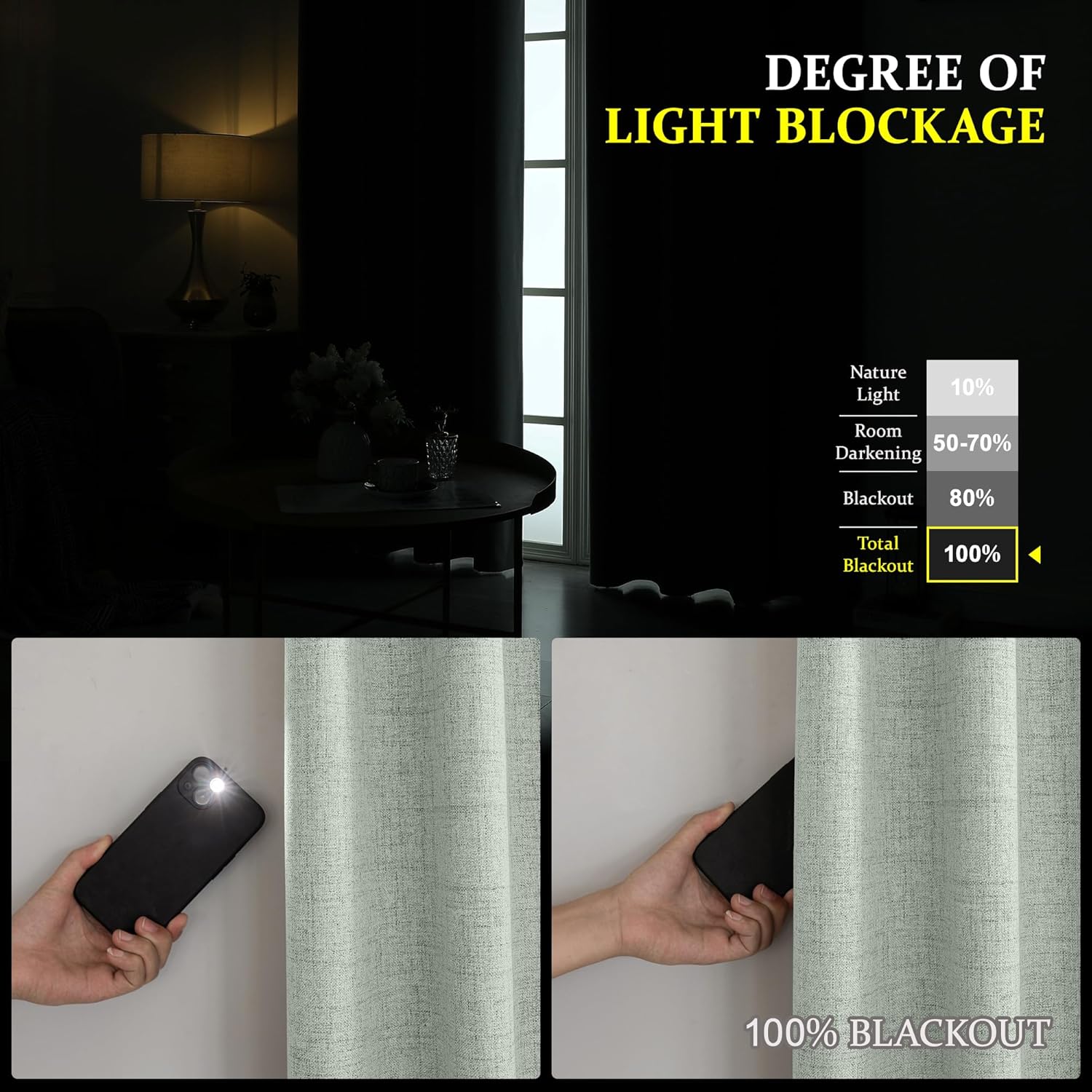 Thumbnail 3 de CUCRAF 100% Blackout Curtains in Greyish Green, 52x108 Inch (Two Panels) with Eyelet Fittings