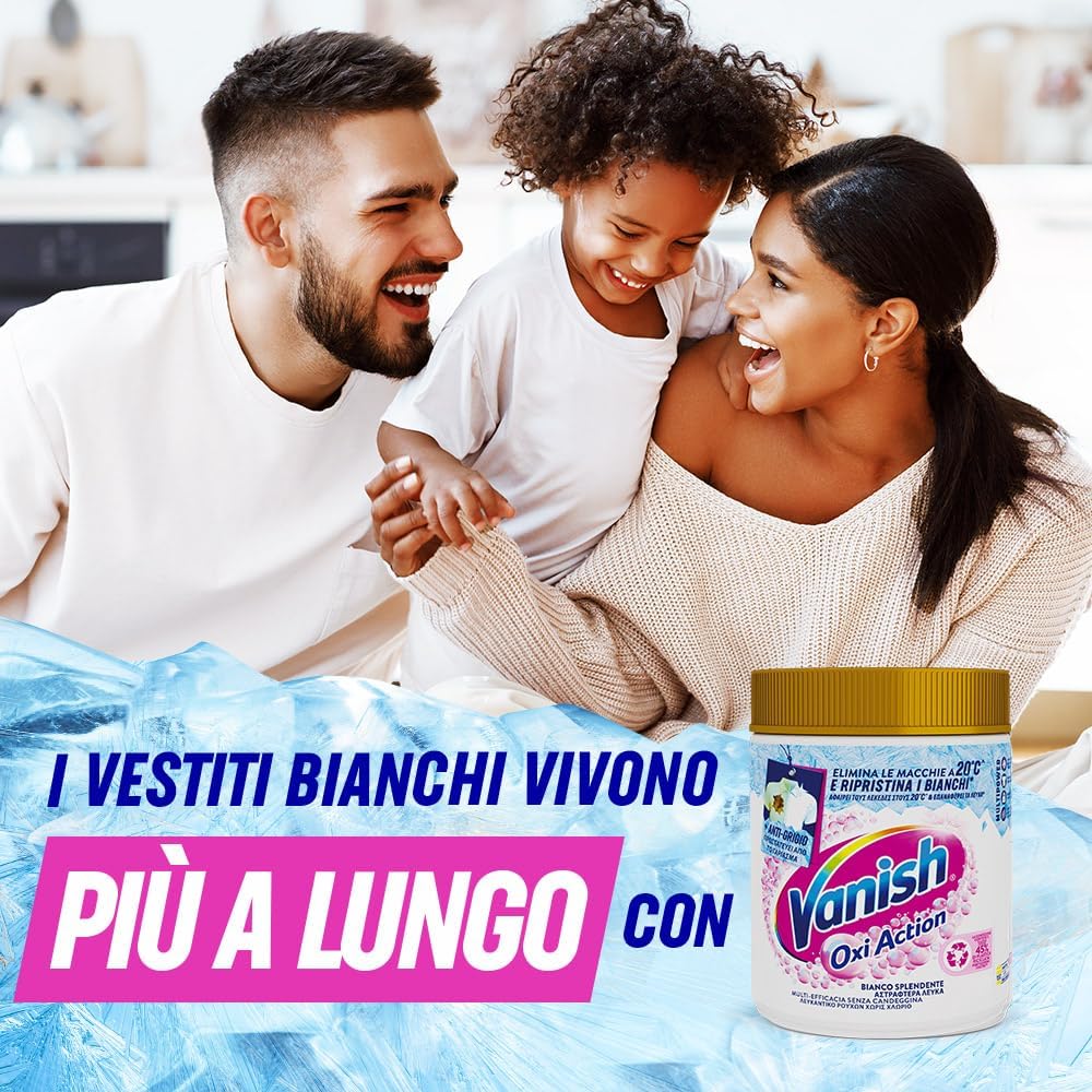 Detalle de Vanish Oxi Action Multipower Polvere Bianco Splendente – smacchiatore per capi bianchi in lavatrice e ammollo, 3 confezioni da 500 g