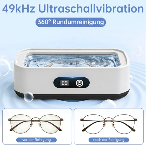 Detalle de Ultraschallreiniger 49 kHz, 650 ml Großkapazität – 360°-Allround-Reinigung für Brillen, Schmuck und Make-up-Pinsel