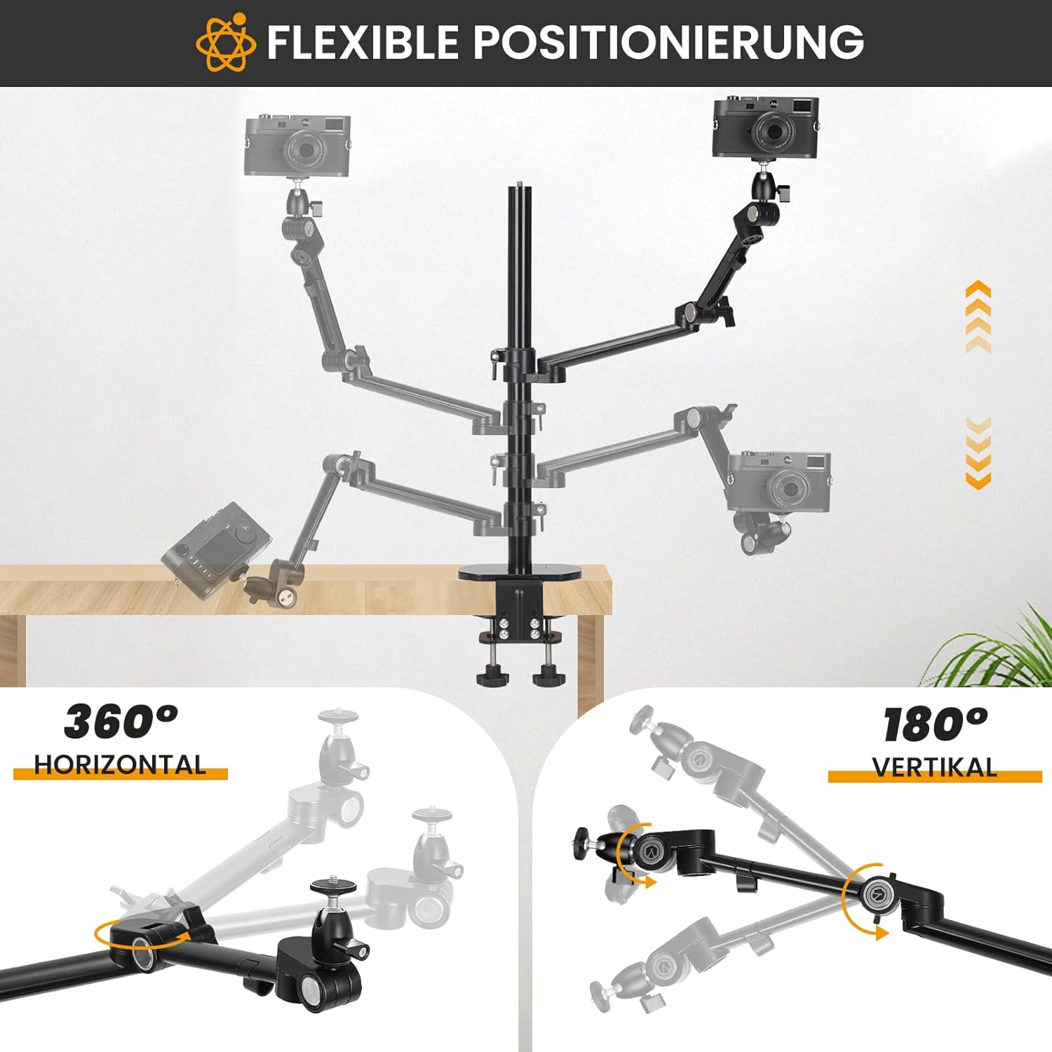 Detalle de TARION Tischstativ Kamera Tischhalterung mit Klemmstativ, flexibler Gelenkarm & Tablet-Klemme (Titanrig Lite Z)