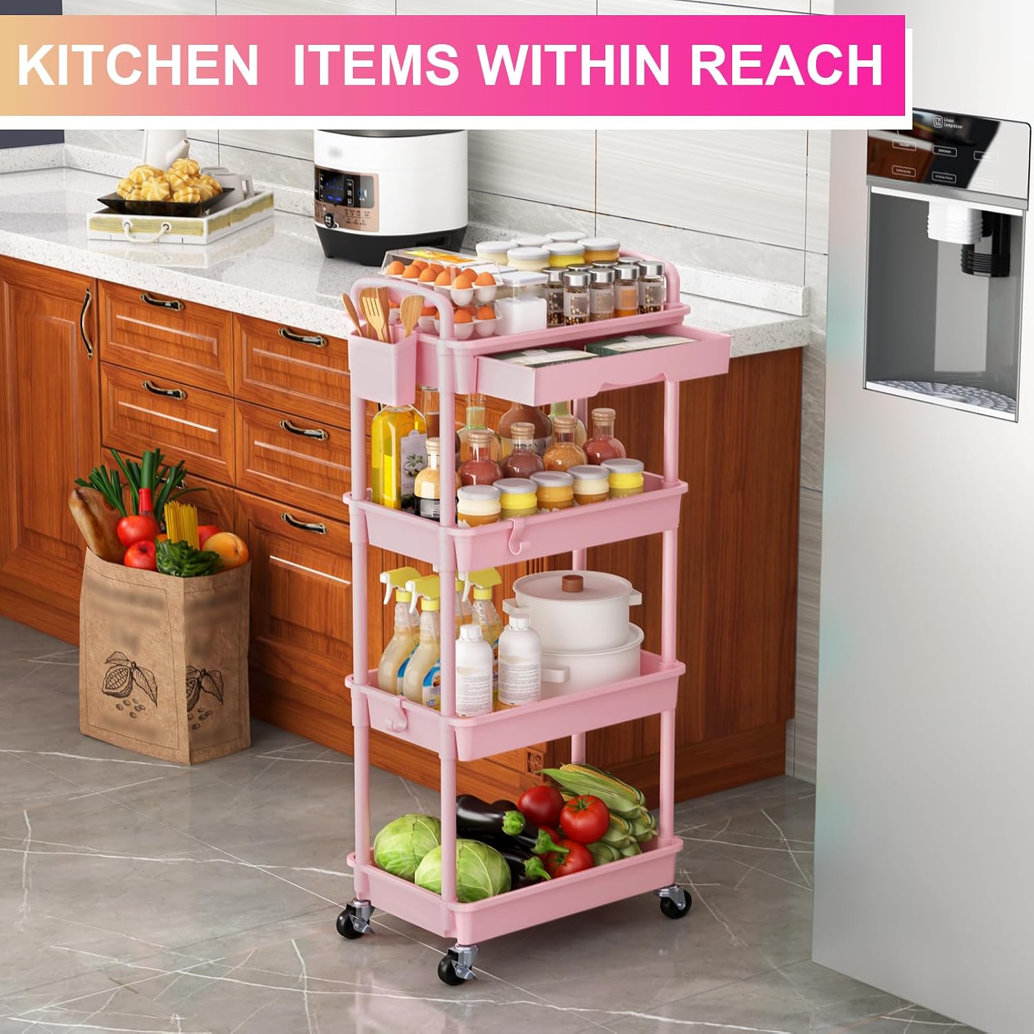 Thumbnail 6 de Goovilla 4-Tier Rolling Utility Cart with Drawer ๐
