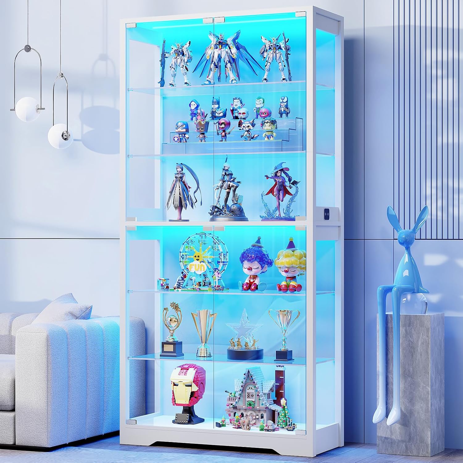 Detalle de BROTTAR BD019 71-Inch Display Cabinet with Glass Shelves and 3-Color LED Lights