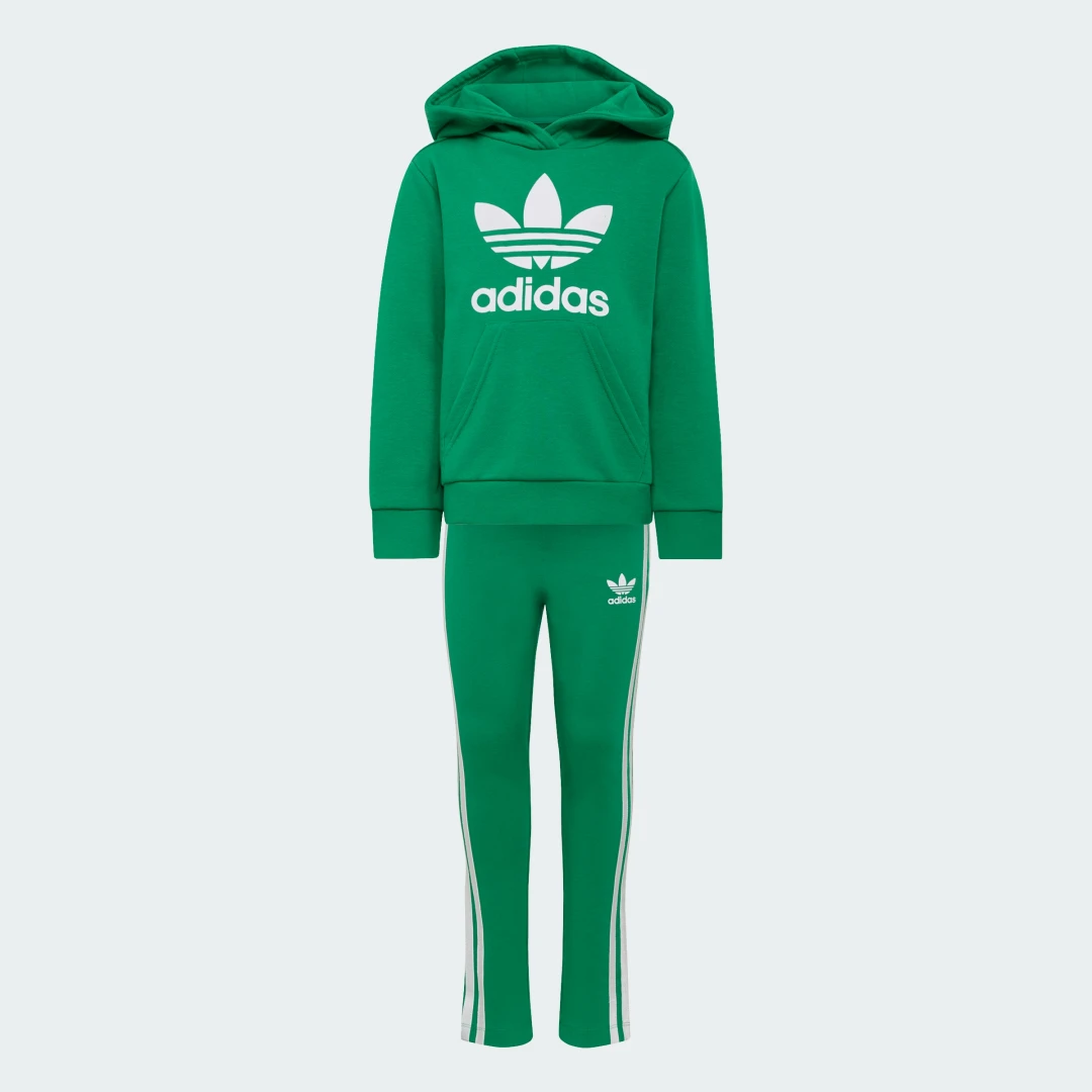 Detalle de Conjunto Adicolor para niños de Adidas: sudadera con capucha y mallas en verde