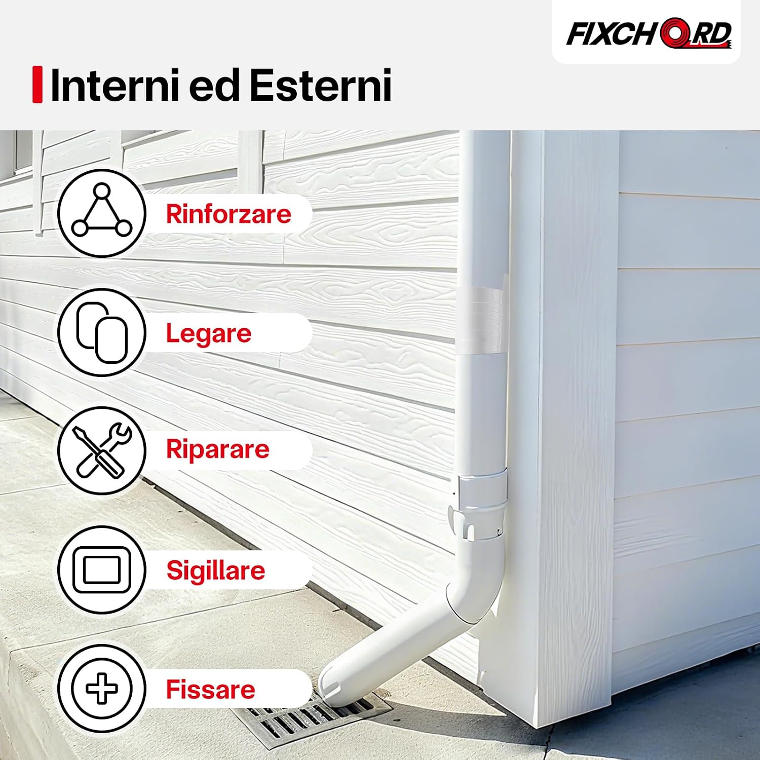 Detalle de FIXCHORD Nastro adesivo in tessuto impermeabile 25 mm × 50 m, bianco