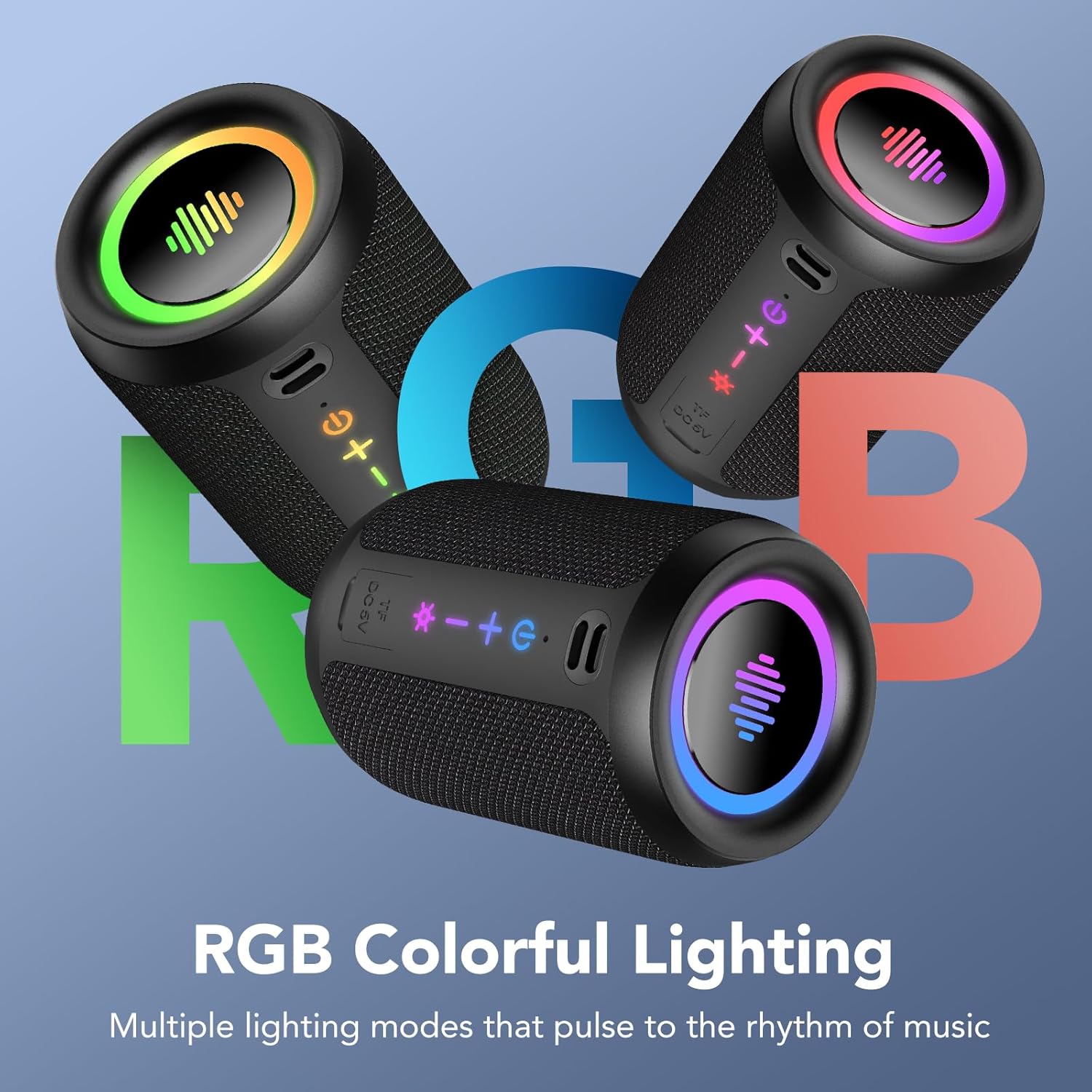 Thumbnail 4 de Bluetooth 5.4 Portable Speaker with Stereo Sound, Mic & 12H Playtime (IPX7, 6 RGB, TWS pairing)