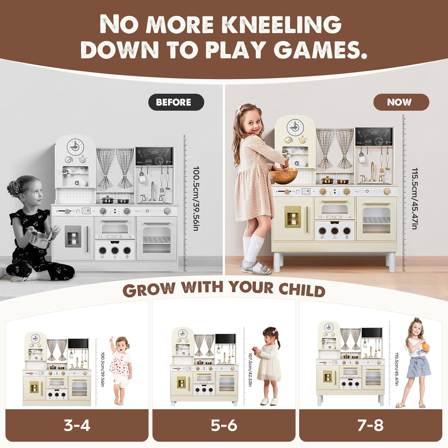Detalle de EDUBEBO Kids Kitchen playset Adjustable Height for Ages 3-8