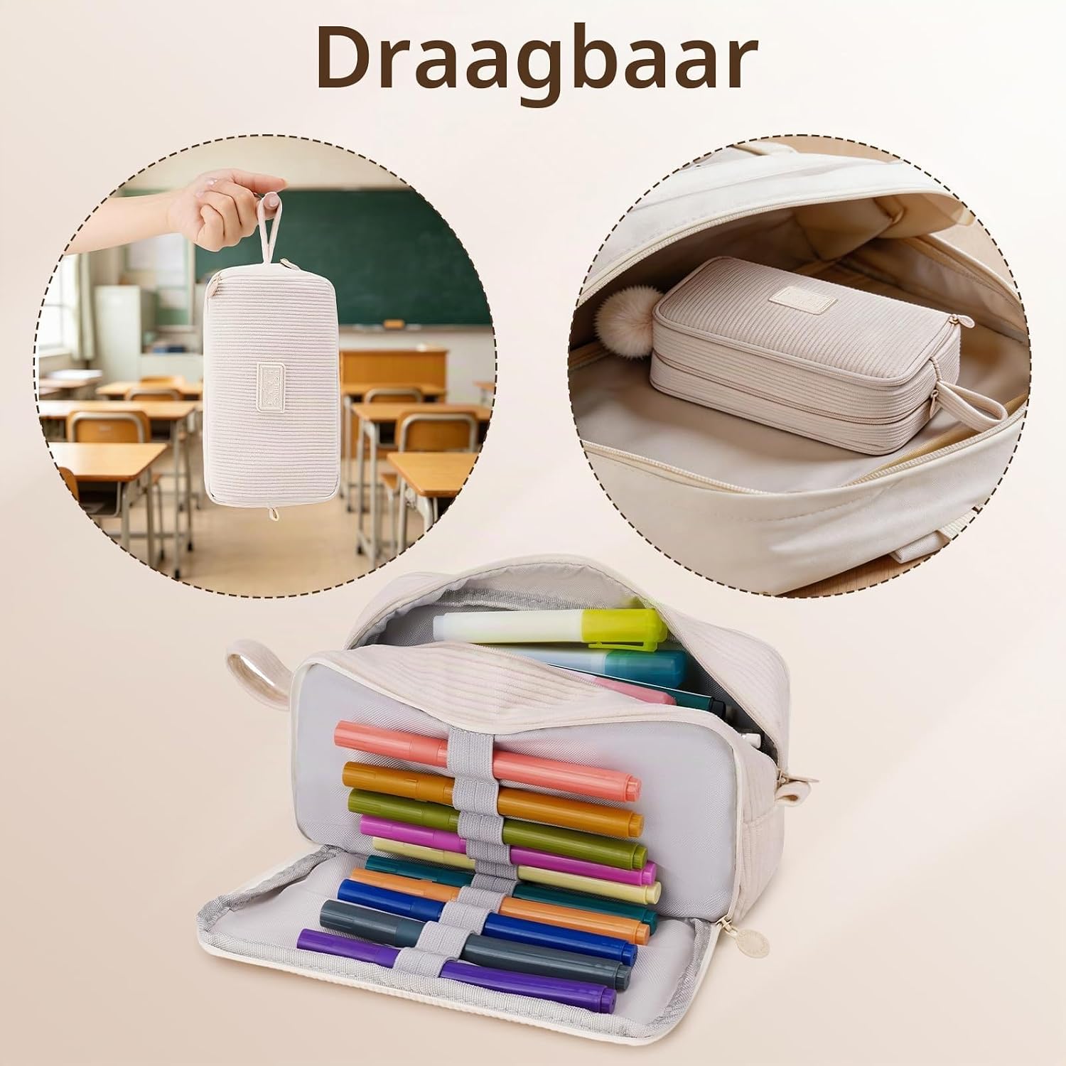 Thumbnail 6 de Byitin ST-BD-2 etui van ribfluweel met 3 vakken, beige