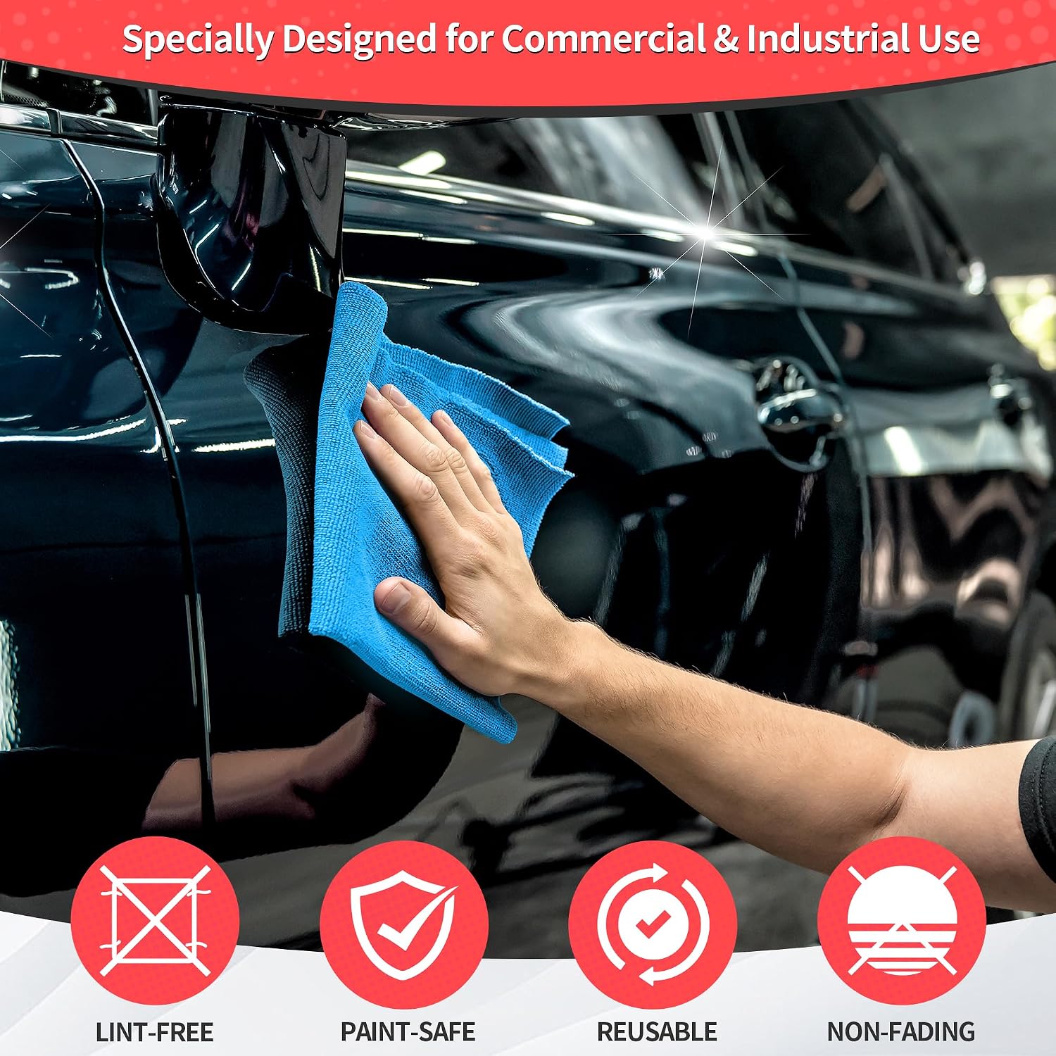 Detalle de HOMERHYME Shop Towels: 100-Pack Microfiber Cloths (11.5" x 11.5"), Lint-Free & Scratch-Free for Cars, Garages, and More