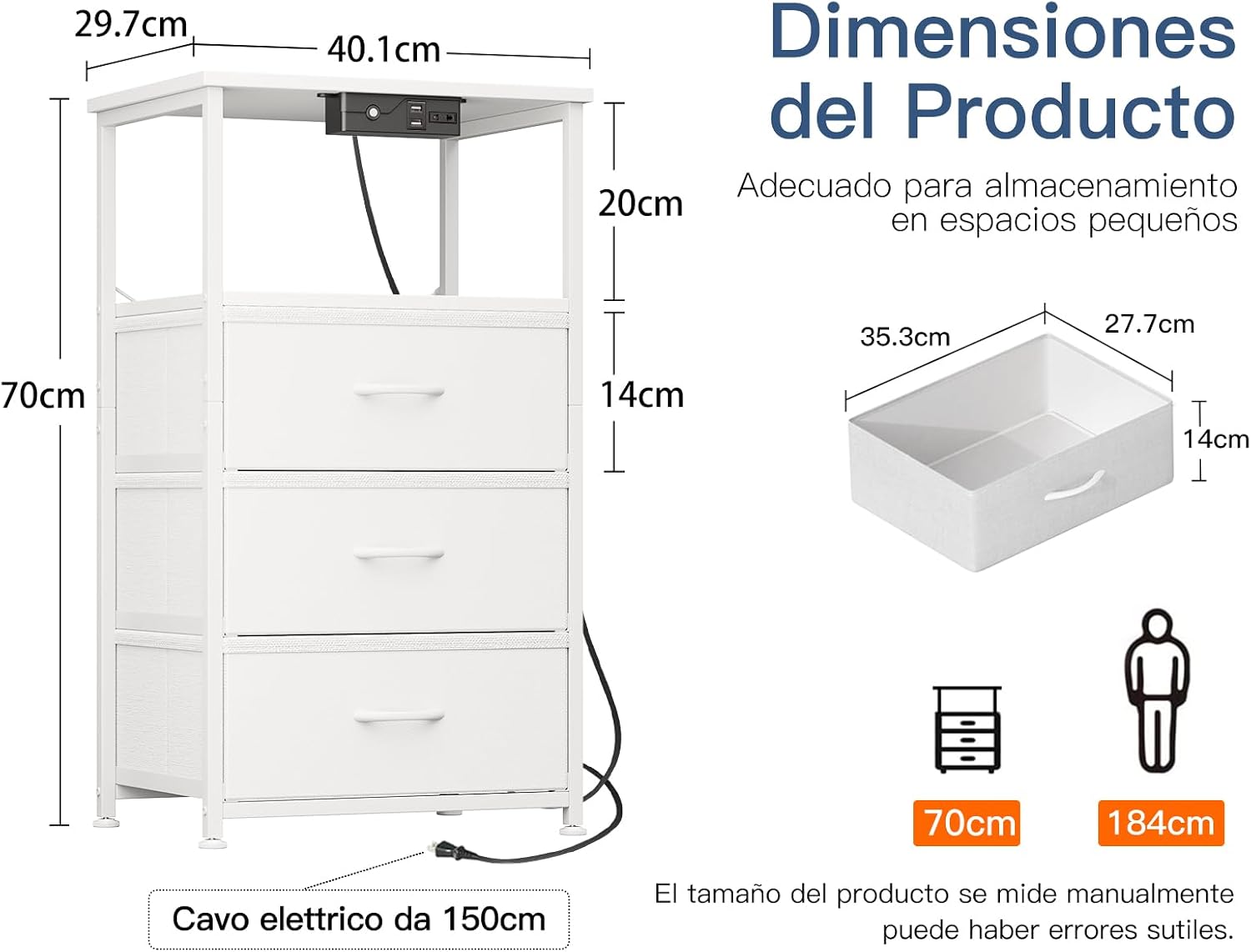 Thumbnail 2 de Coleshome Mesita de noche con USB y LED 40x30x70 cm