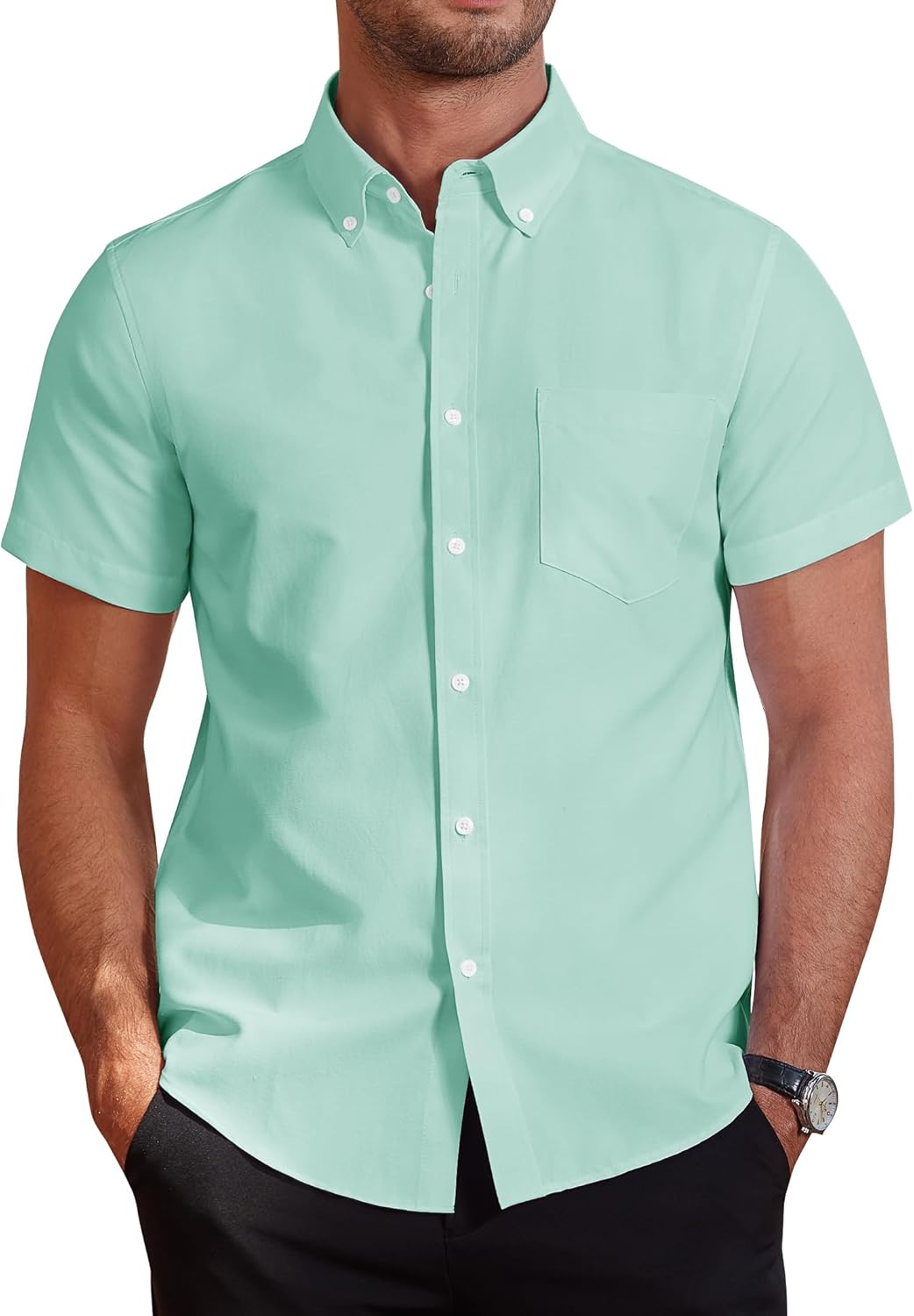 Thumbnail 6 de J.VER Men's Short Sleeve Oxford Shirt – Regular Fit, Breathable Cotton, Button-Down