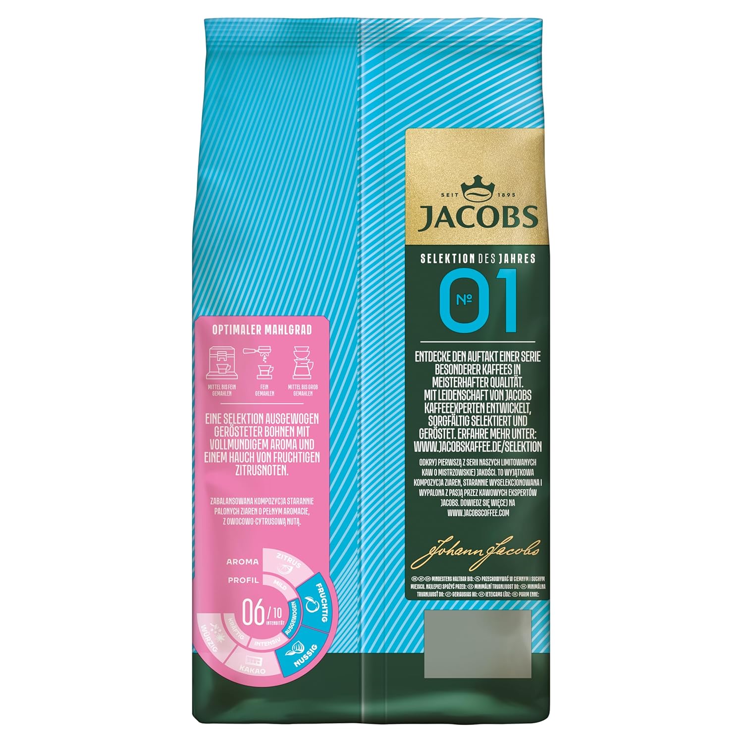 Detalle 2 de Jacobs Kaffeebohnen No.1 Selektion des Jahres 2025 – Vollmundig, mit Zitrusnote, 1 kg ganze Bohnen
