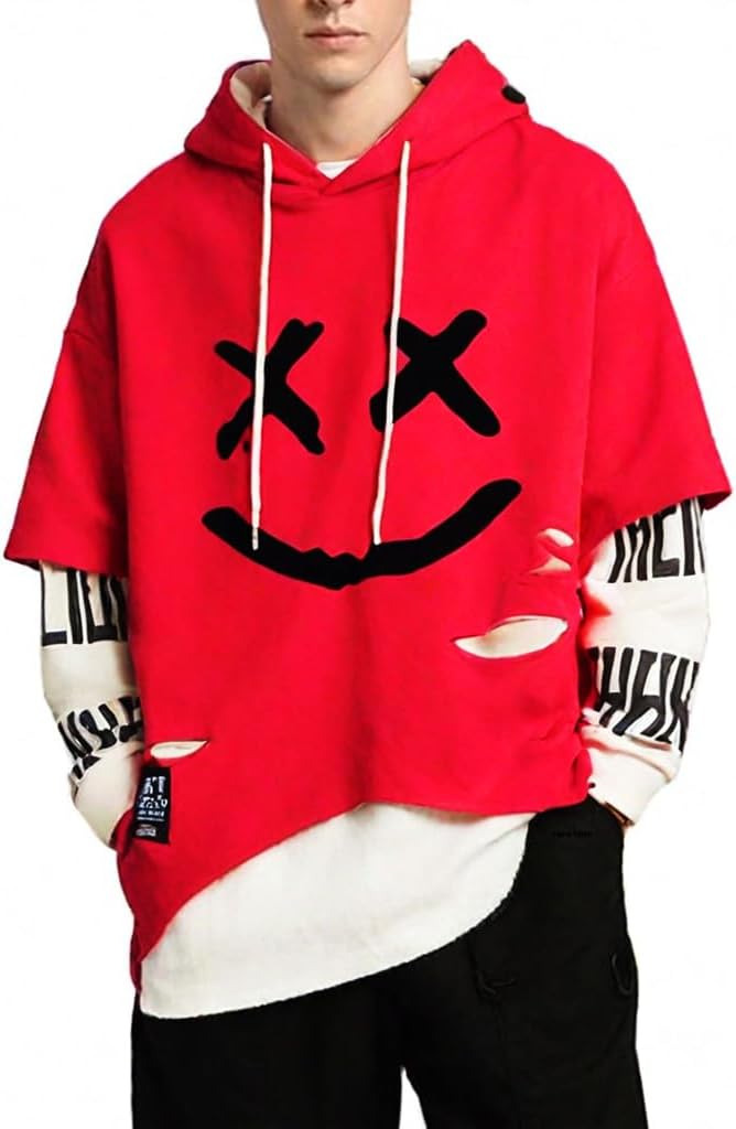 Detalle de Hello MrLin Herren Techwear- & Hip-Hop-Hoodie mit Patchwork und Kapuze (Japan Streetwear)