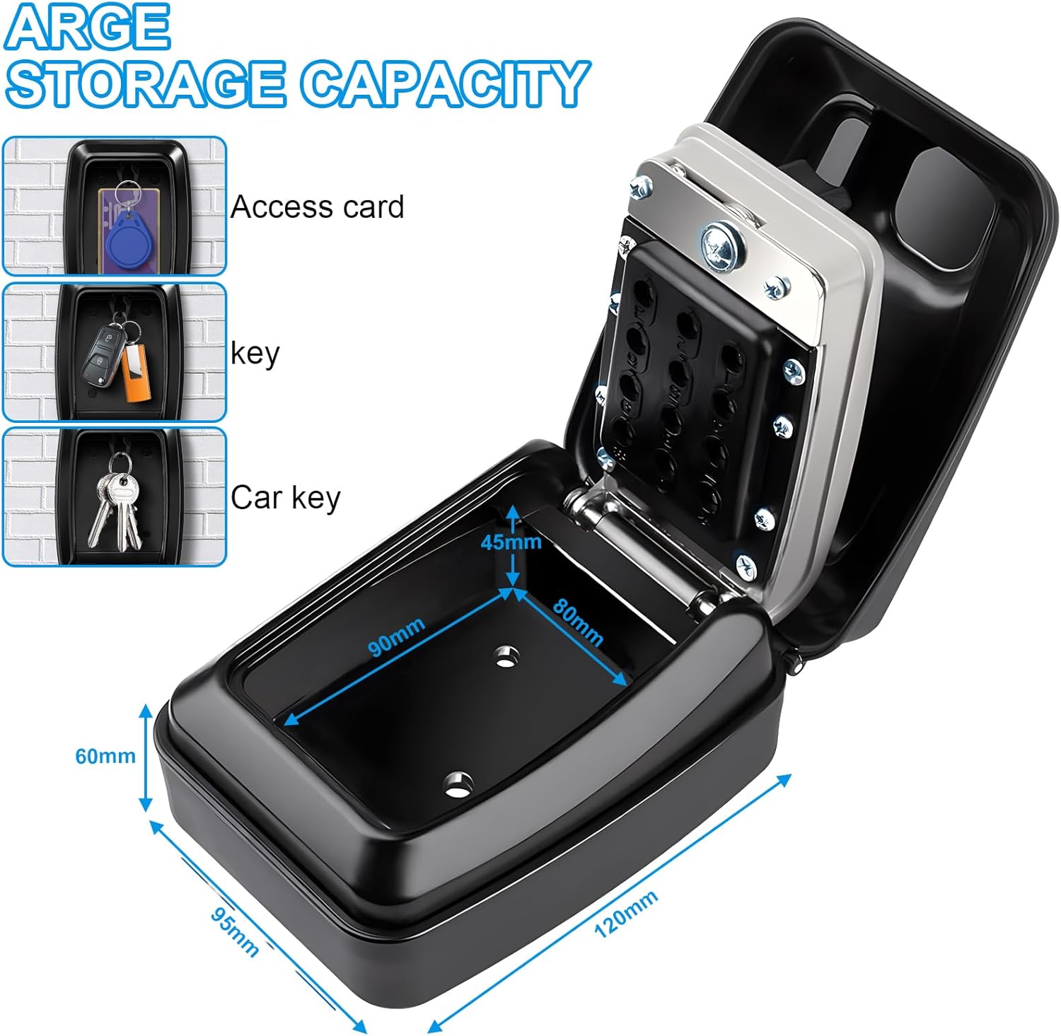 Thumbnail 4 de Key Safe Wall Mounted: Large Outdoor Key Lock Box with 12-Digit Code