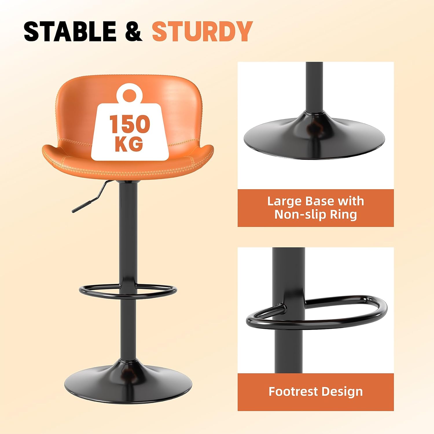 Thumbnail 6 de Youhauchair YC-8010OR-2PC-EU Bar Stools, Set of 2, Orange PU Leather