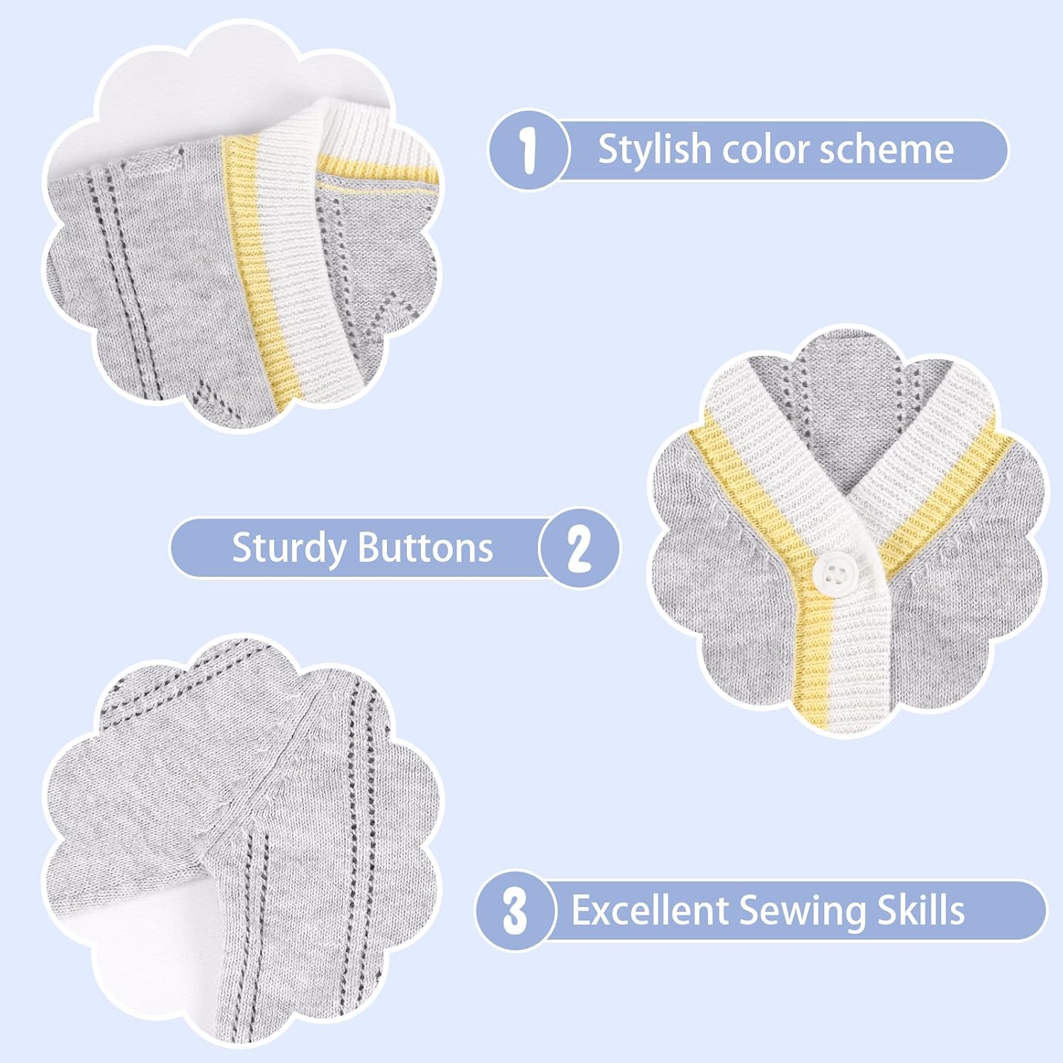 Detalle de Fnaobai Toddler Boys Cardigan Sweater: Soft Cotton Knit with V-Neck and Windproof Cuffs