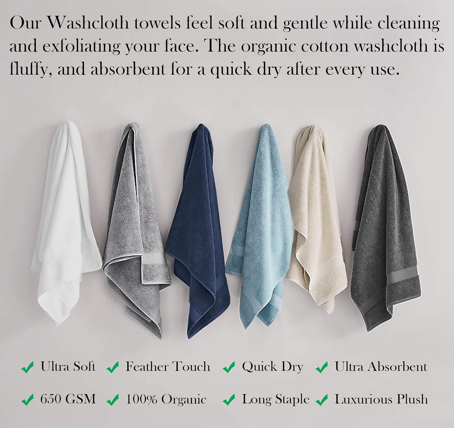 Detalle 1 de Delara Organic Cotton Washcloths 650 GSM