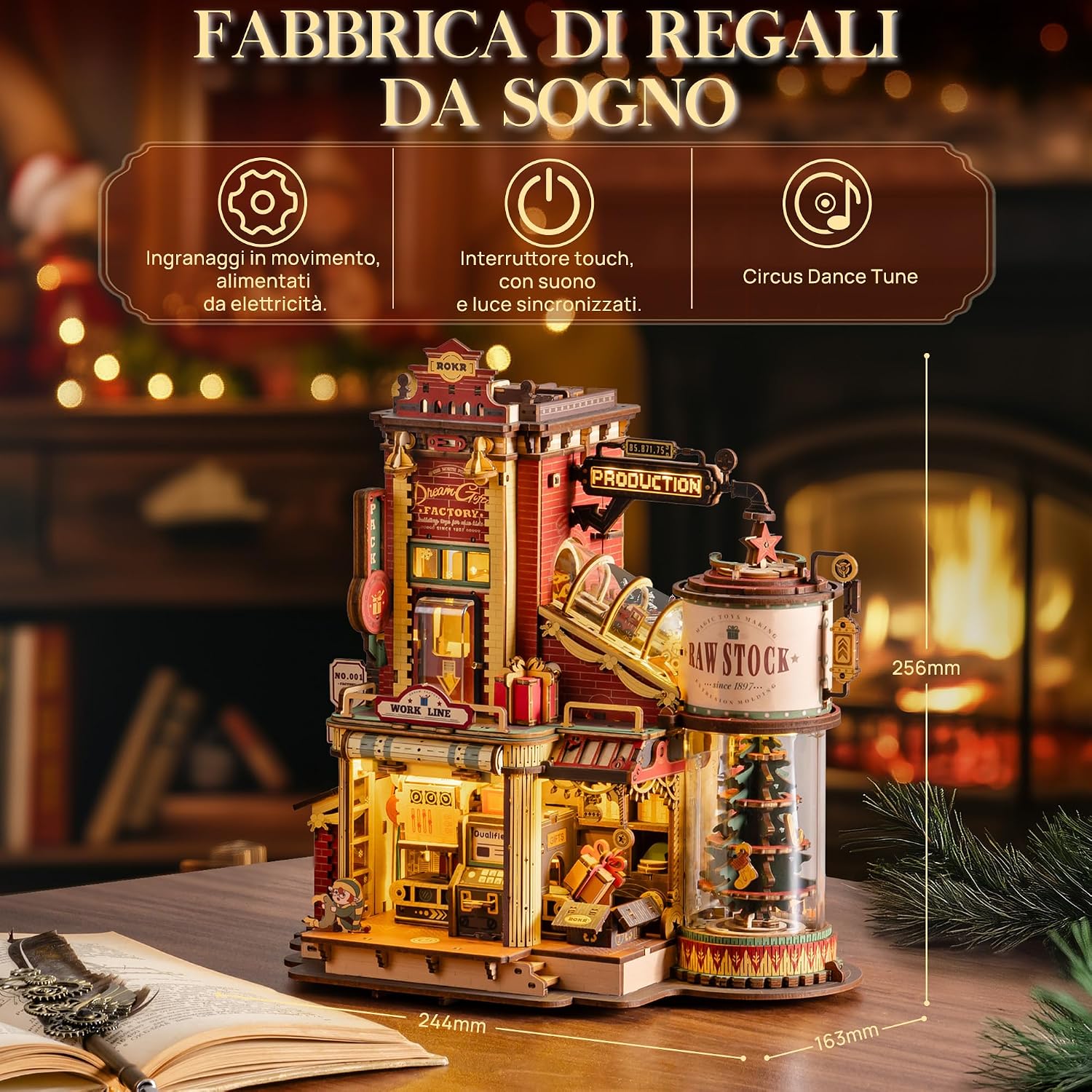 Detalle de ROKR Puzzle 3D in legno Dream Gift Factory EAB01 con luci, musica e parti mobili