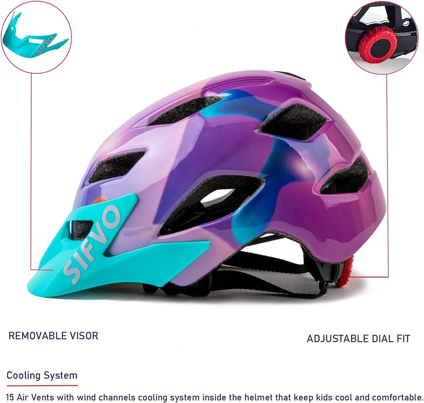 Thumbnail 1 de Kids Bike Helmet (SIFVO) with Removable Visor, Adjustable Fit 5–14, Lightweight 50–57cm