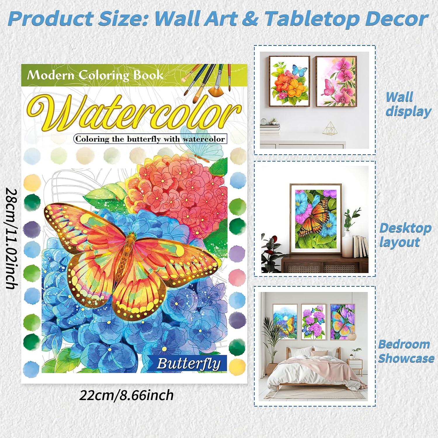 Detalle 1 de apolyone PKNB2025-1 Butterfly Watercolor Coloring Book, 100% Cotton 300gsm A4