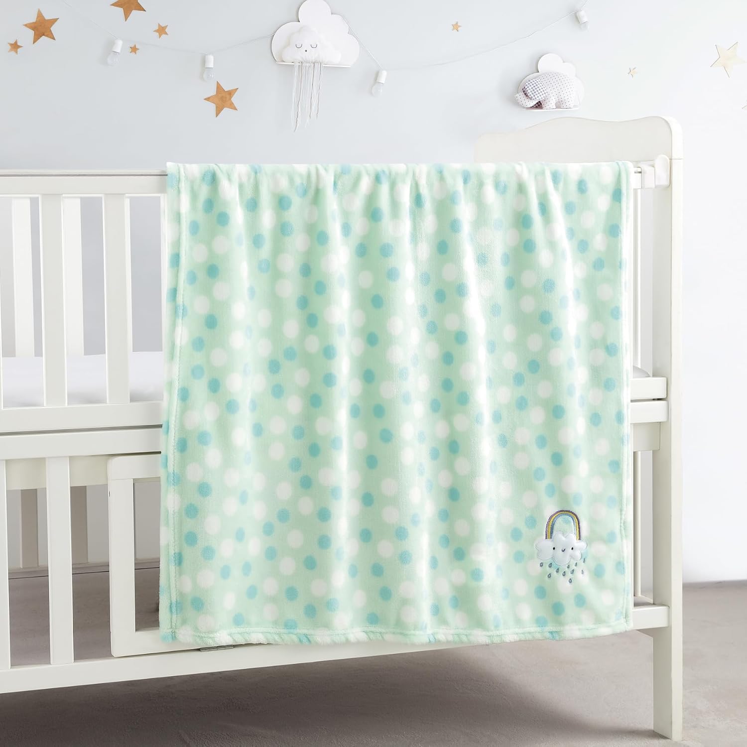 Thumbnail 1 de CREVENT Soft Baby Blanket for Newborn - 75x100 cm Green Rainbow, Fleece Plush Pram Blanket