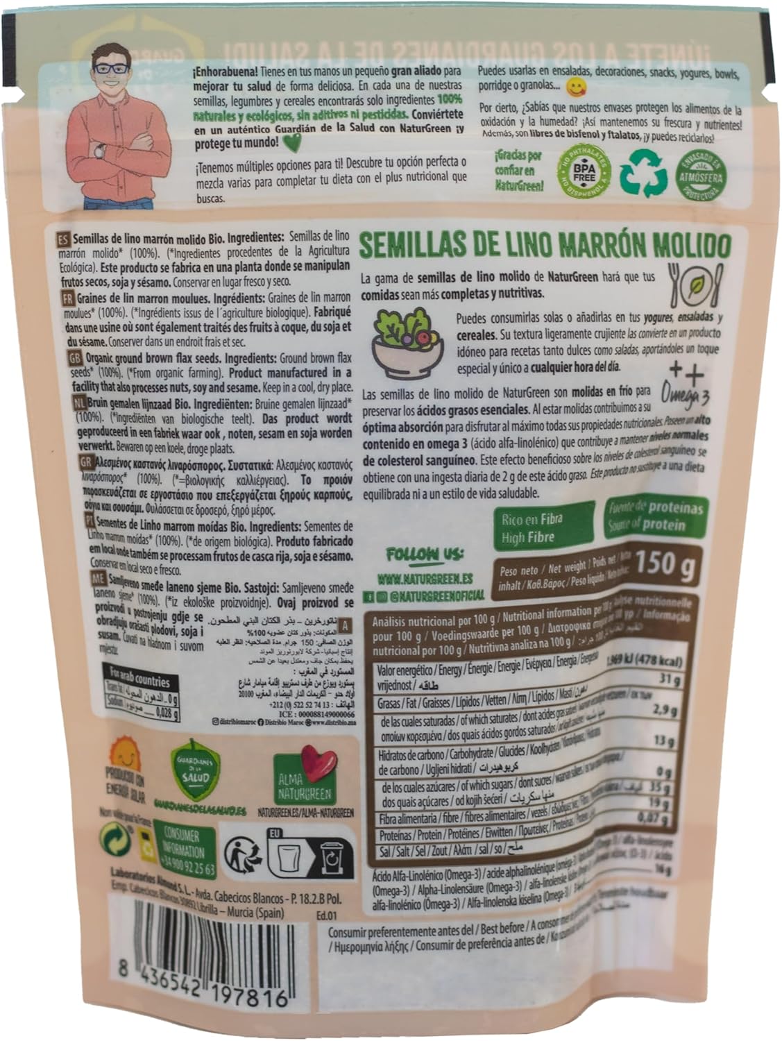 Thumbnail 2 de NaturGreen Semillas de Lino Marrón Molido Bio 🌱 Pack 9x150g