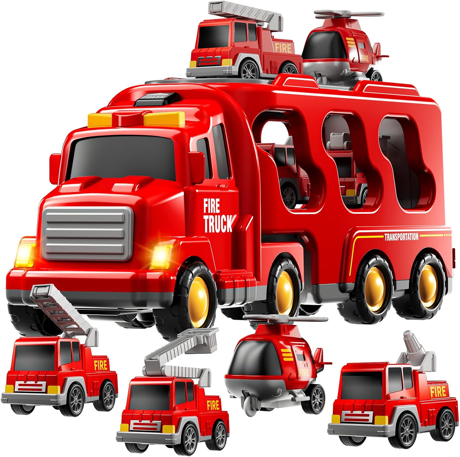 Detalle de KIZONLY Fire Truck Toys 5-in-1 Carrier Vehicle Set ๐