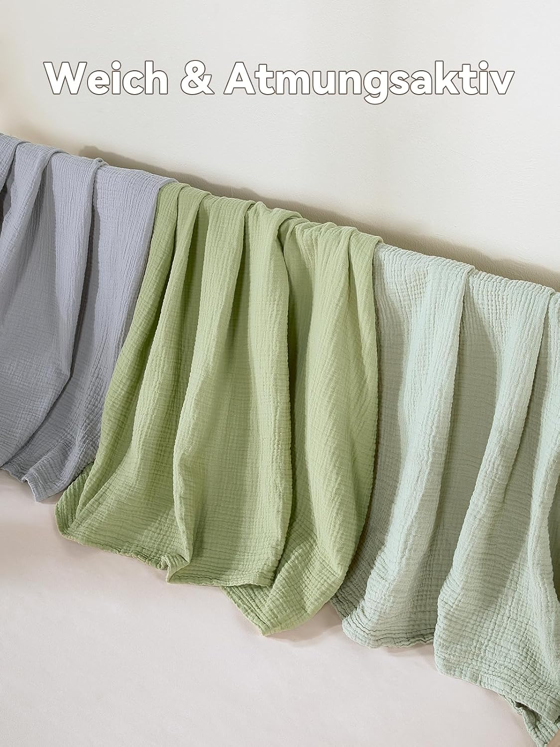 Thumbnail 2 de TILLYOU 3er Set Musselintücher Baby Pucktuch 75×100 cm – 100% Baumwolle, Graugrün