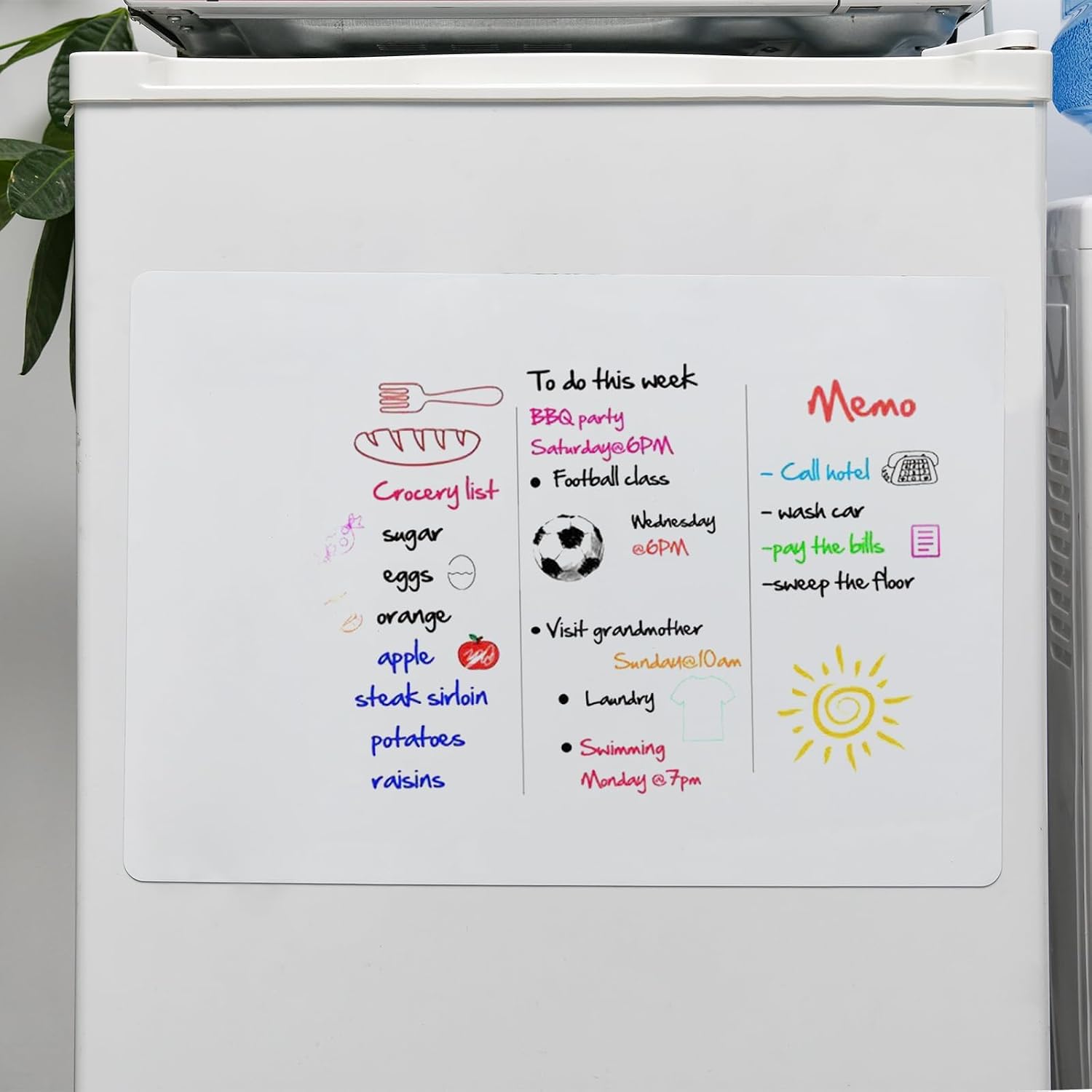 Detalle 2 de A4 3-pack Magnetic Dry Erase Whiteboard Sheets for Fridge with 10 Magnetic Pens & Eraser