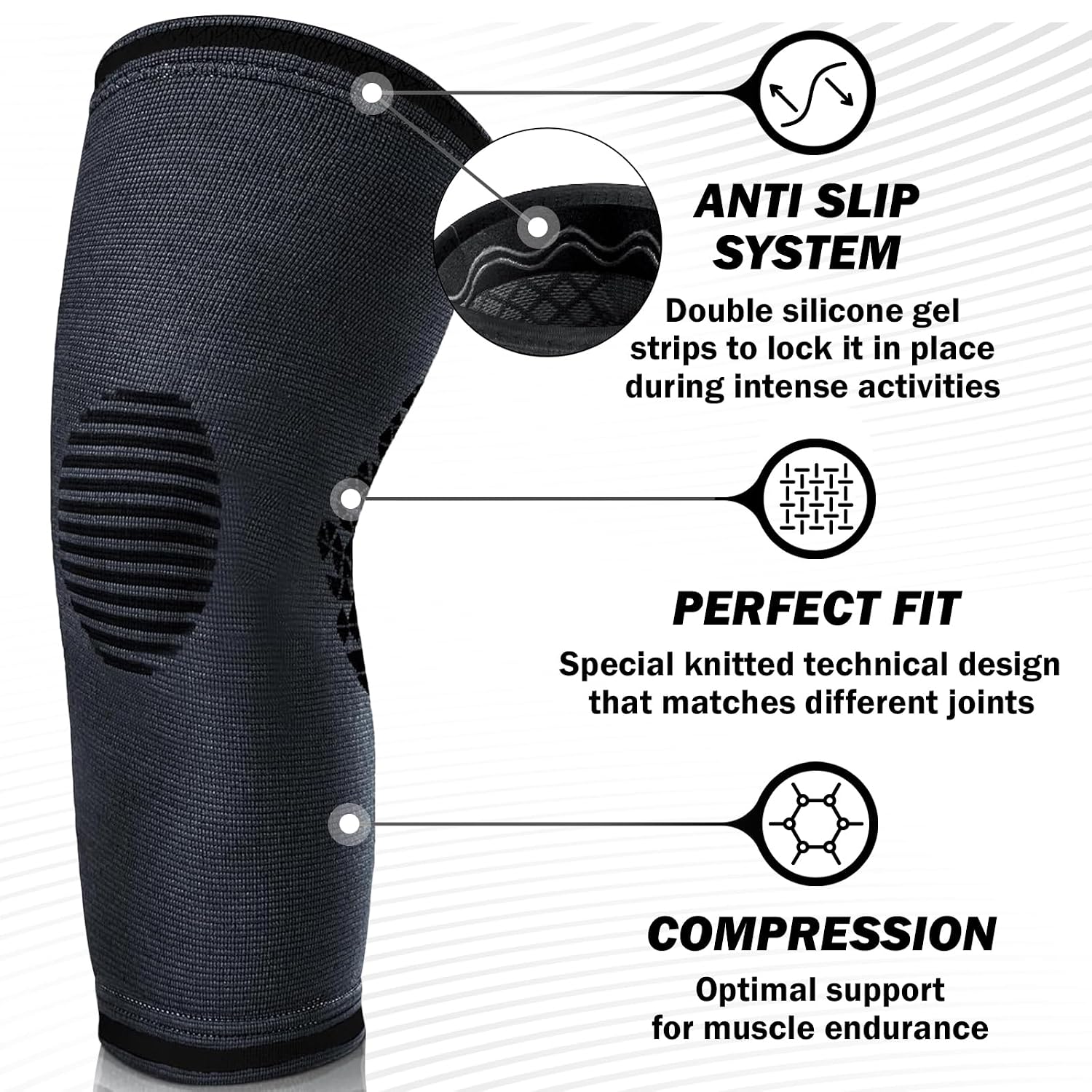 Detalle de POWERLIX Knee Compression Sleeve (Pair): Targeted Support for Pain Relief During Running, Sports & Workouts