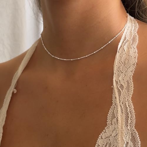 Thumbnail 3 de Annika Bella Silver Satellite Choker Necklace for Women — Adjustable 13–16 Inch, Waterproof Curb Ball Chain