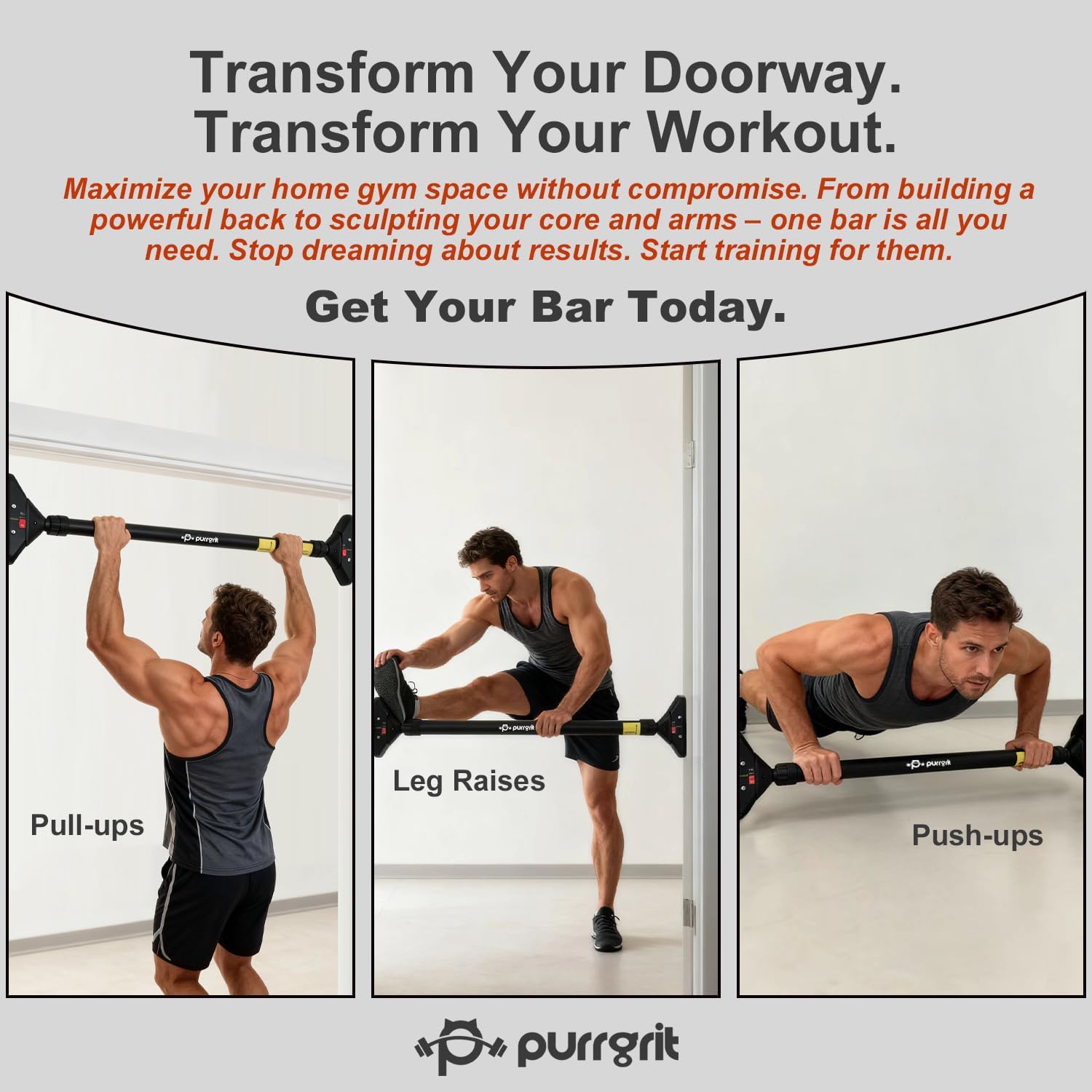 Detalle de Purrgrit door pull up bar (no-screw) with adjustable 74–95cm width, 200kg capacity and extra foam padding