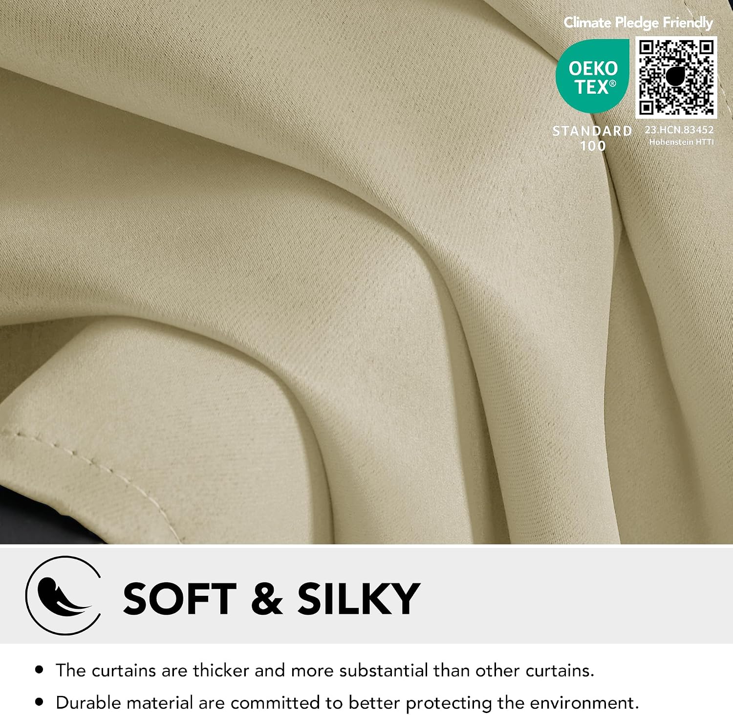 Detalle de Deconovo Thermal Insulated Wide Beige Curtains (1 Pair) – 90 x 72 Drop, Eyelet, Room Darkening, Energy Saving and Noise Reduction