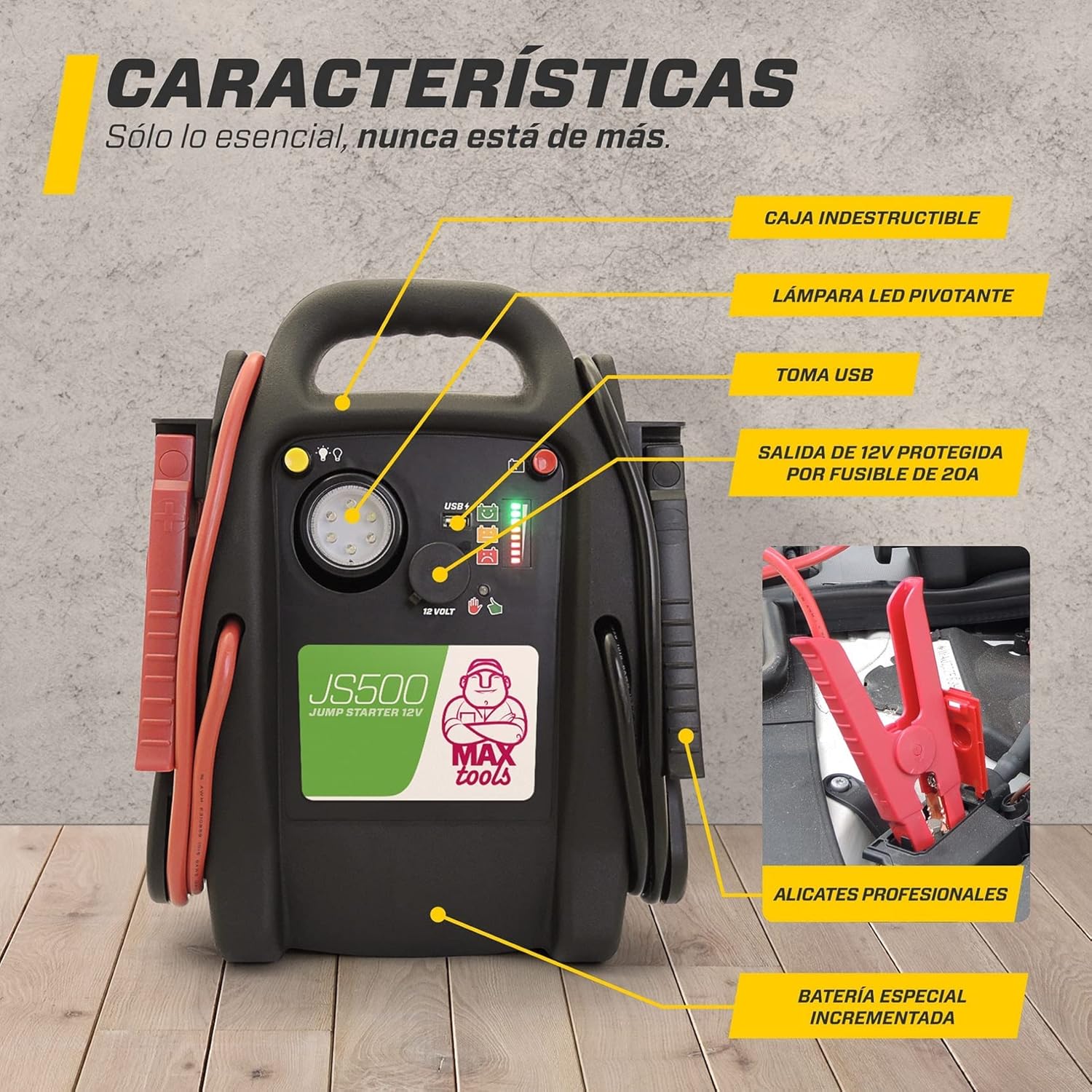 Detalle 2 de MAXTOOLS JS500 2200A Arrancador de emergencia para coches