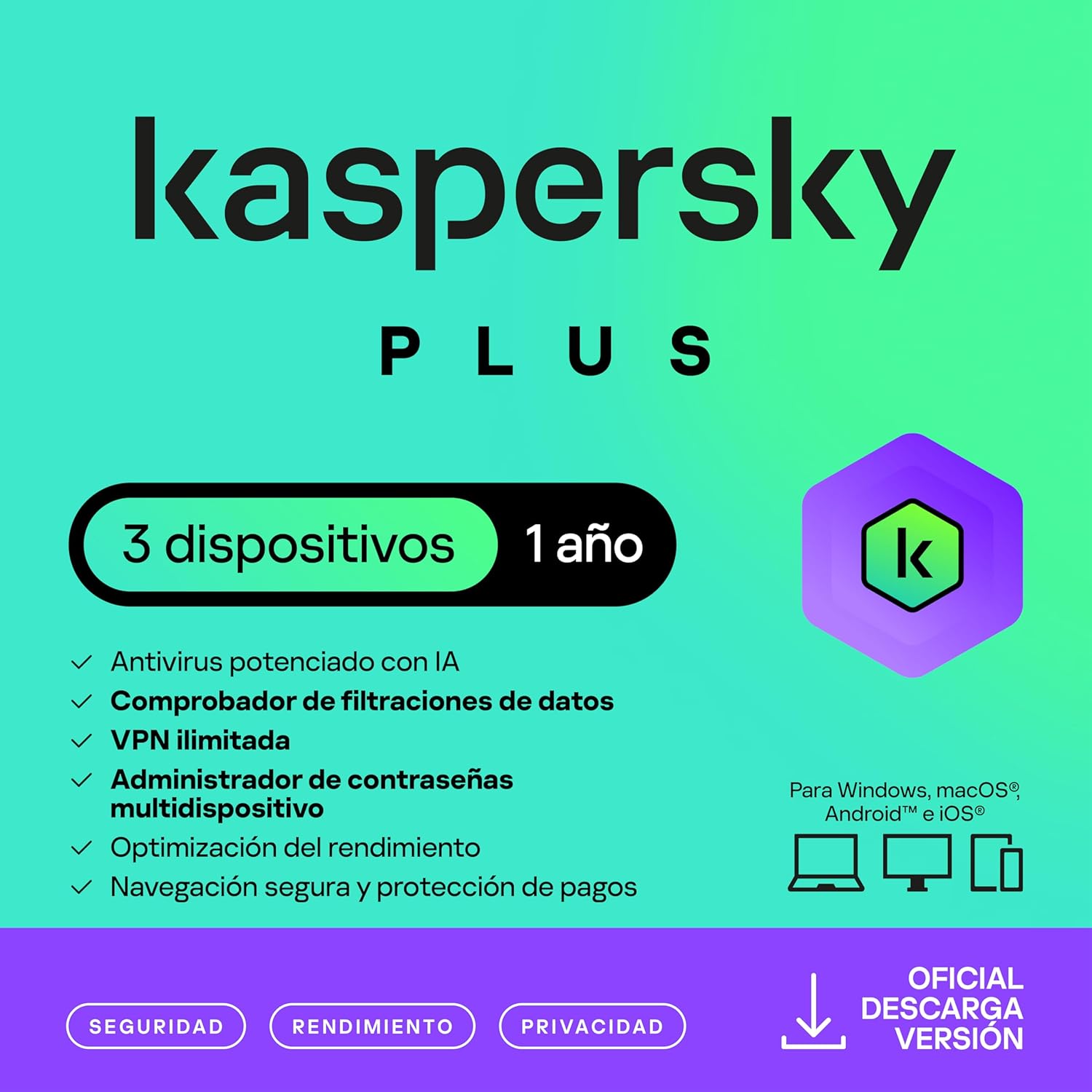 Detalle de Kaspersky Plus Security 2026 3 Dispositivos 🛡